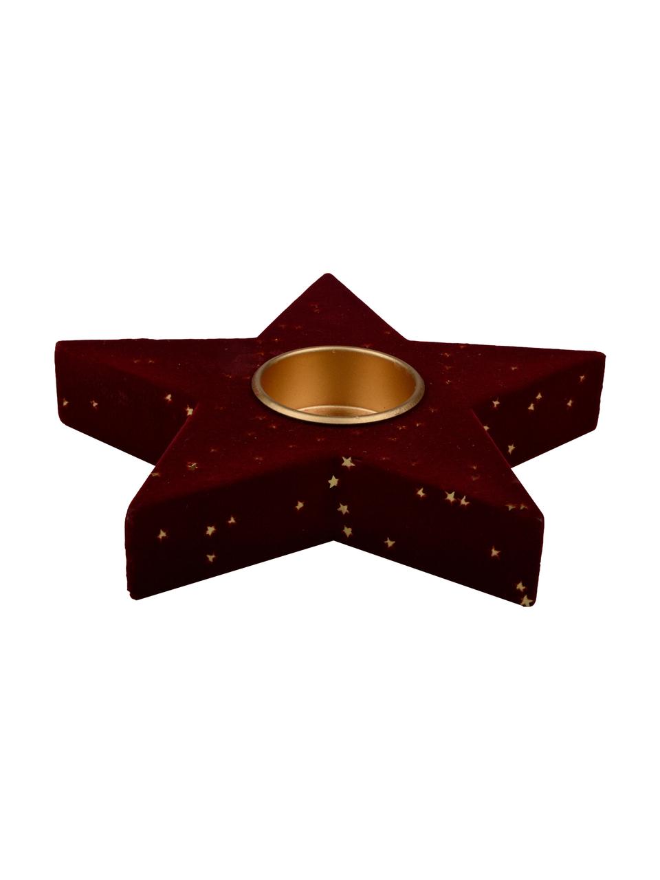 Fluwelen kandelaar Star, Fluweel, Rood, goudkleurig, 16 x 3 cm
