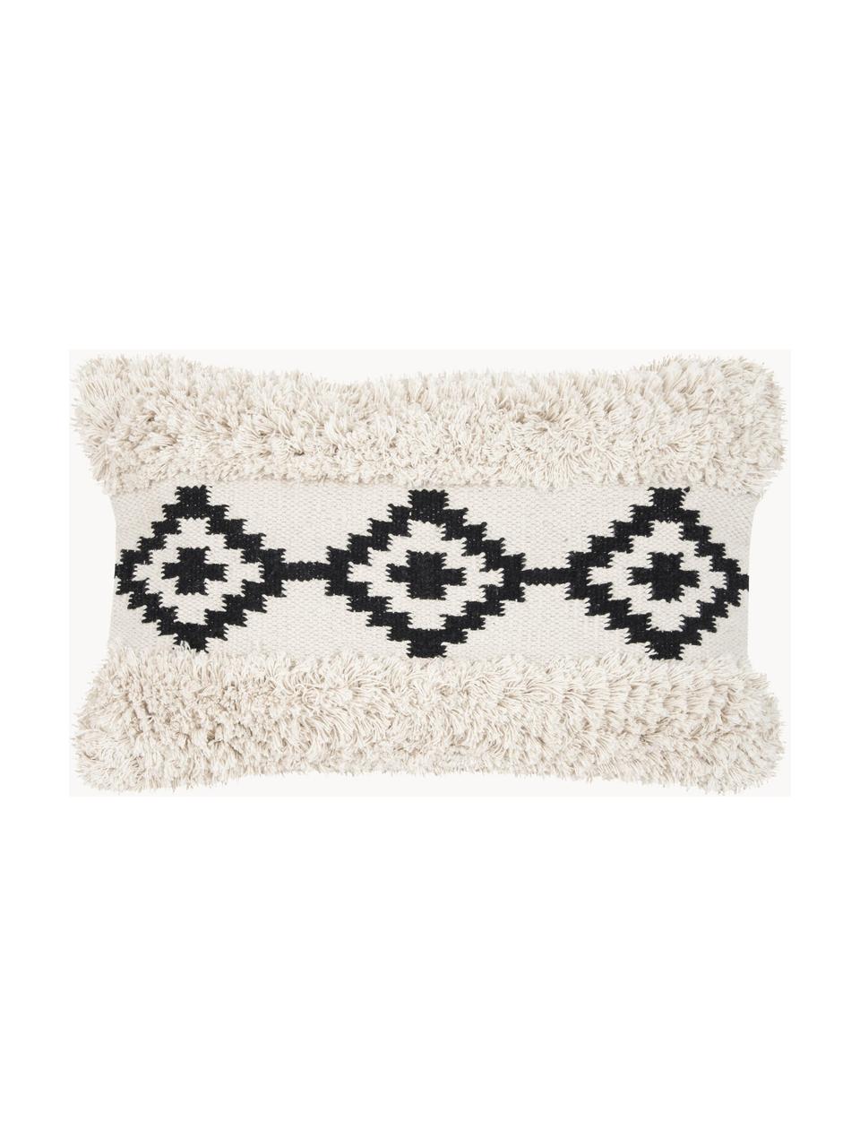 Housse de coussin Taima, 100 % coton bio, certifié GOTS, Blanc crème, noir, larg. 30 x long. 50 cm