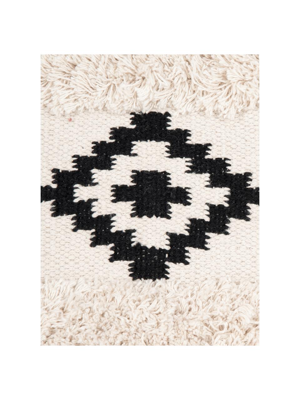 Housse de coussin Taima, 100 % coton, Blanc crème, noir, larg. 30 x long. 50 cm