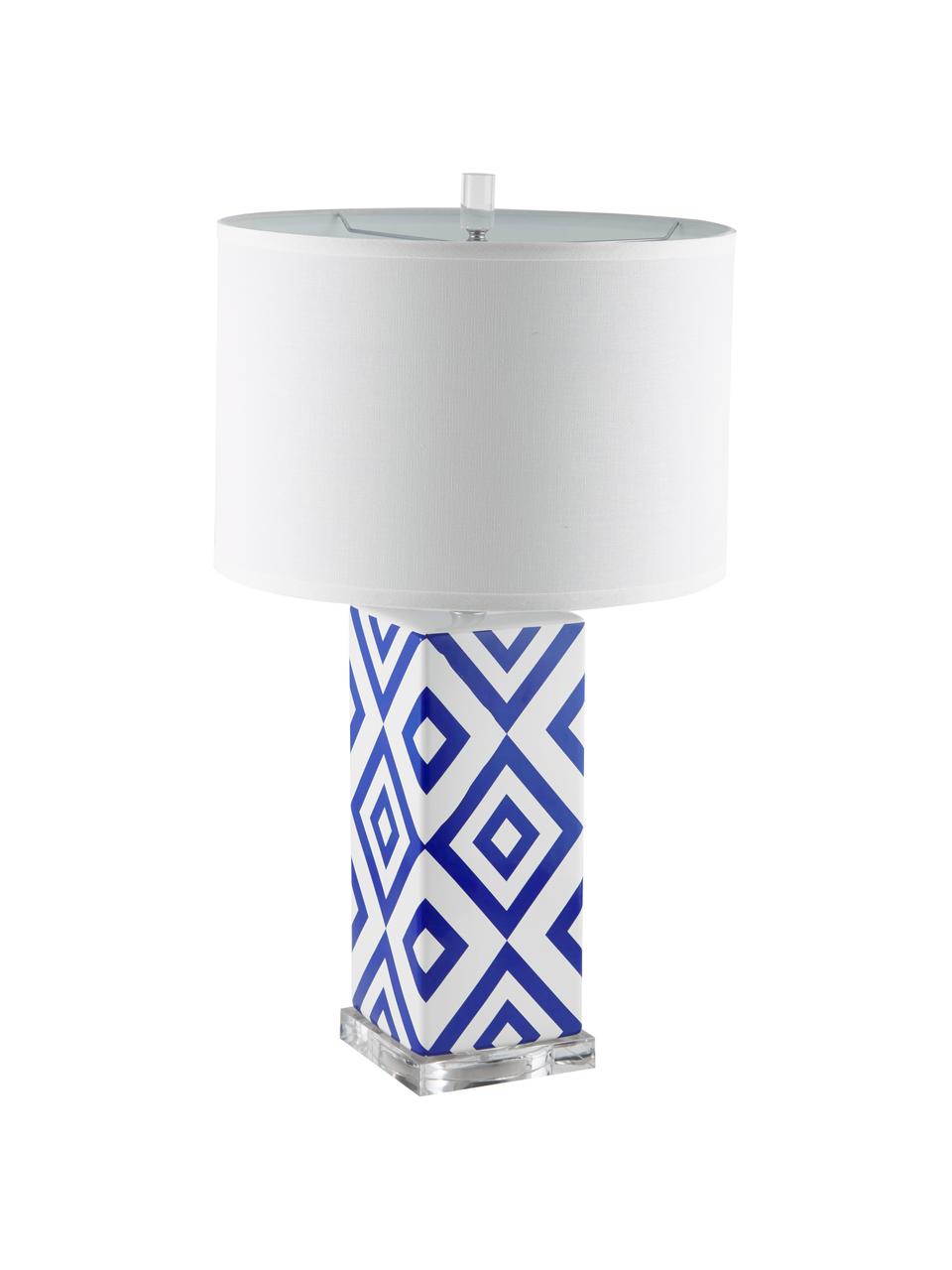 Grande lampe de bureau blanc et bleu Patricia, 2 pièces, Bleu, blanc