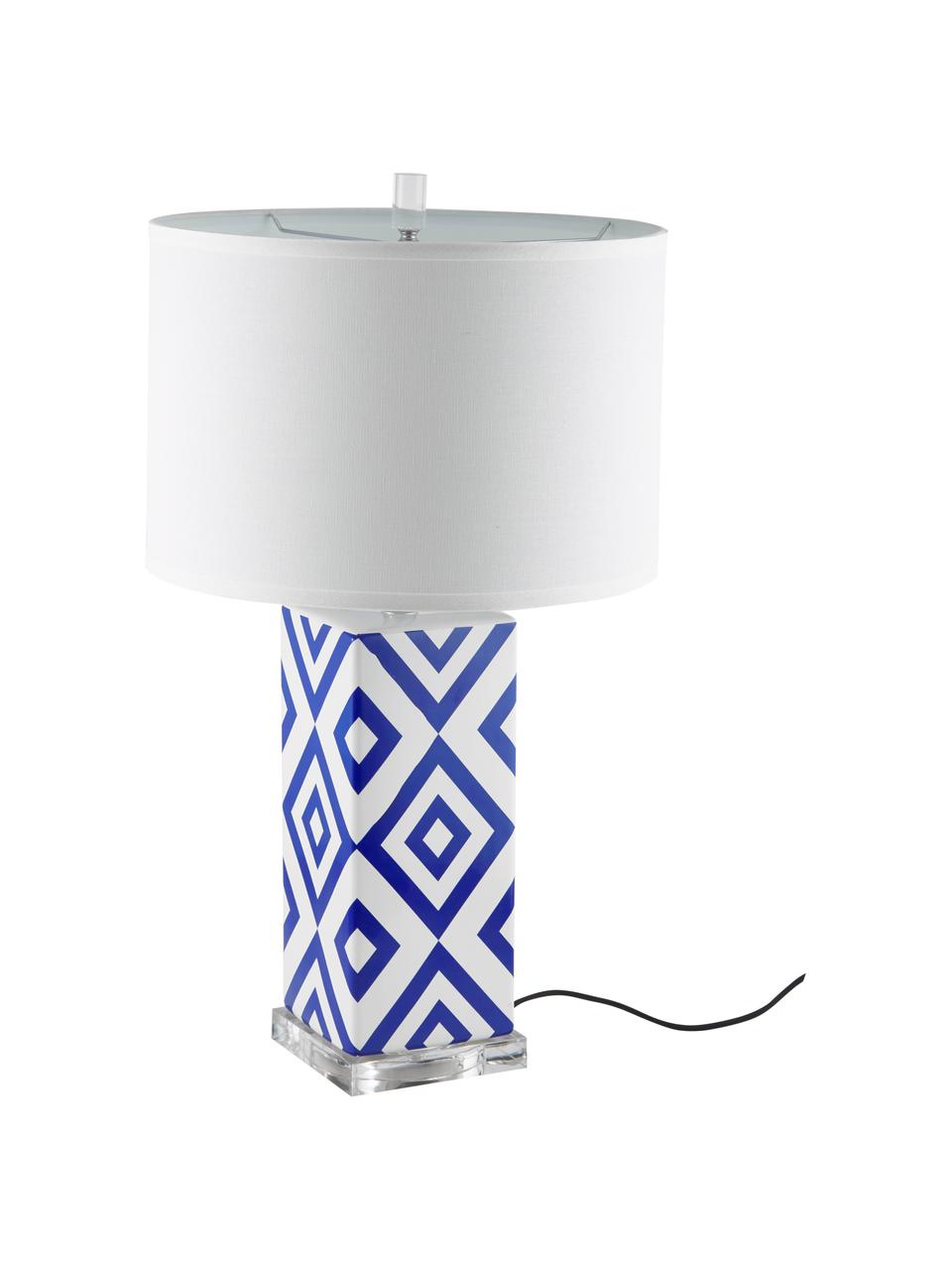 Grote tafellampen Patricia, 2 stuks, Lampenkap: textiel, Lampvoet: keramiek, acryl, Blauw, wit, Ø 38 x H 69 cm