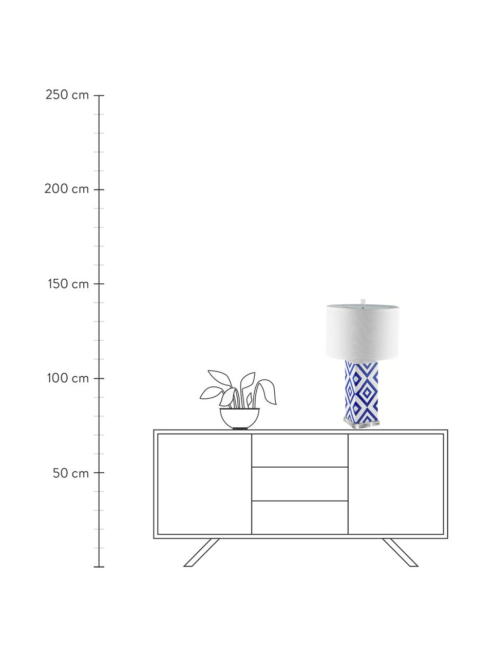Lámparas de mesa grandes Patricia, 2 uds., Pantalla: tela, Cable: cubierto en tela, Azul, blanco, Ø 38 x Al 69 cm
