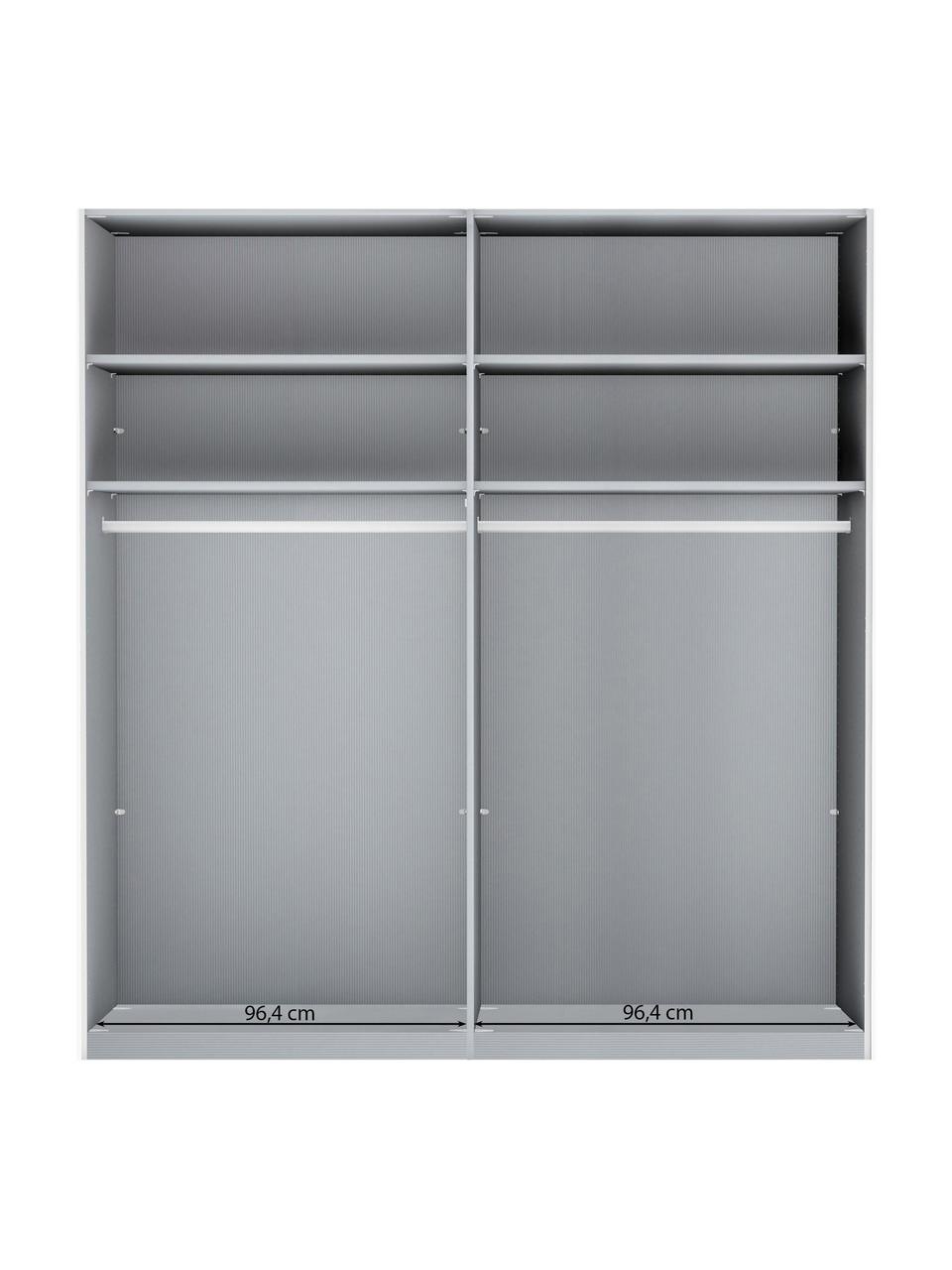 Schwebetürenschrank Montreal, 2-türig, Korpus: Holzwerkstoff, foliert, Leisten: Metall, beschichtet, Spiegelglas, B 200 x H 217 cm