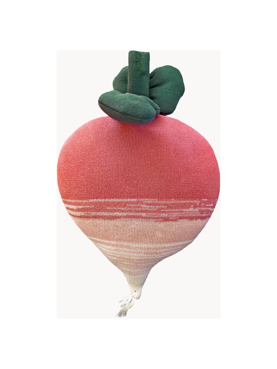Cuscino morbido in cotone fatto a mano Ramona the Radish, Rivestimento: 100% cotone, Tonalità rosa, verde scuro, bianco latte, Larg. 30 x Lung. 35 cm