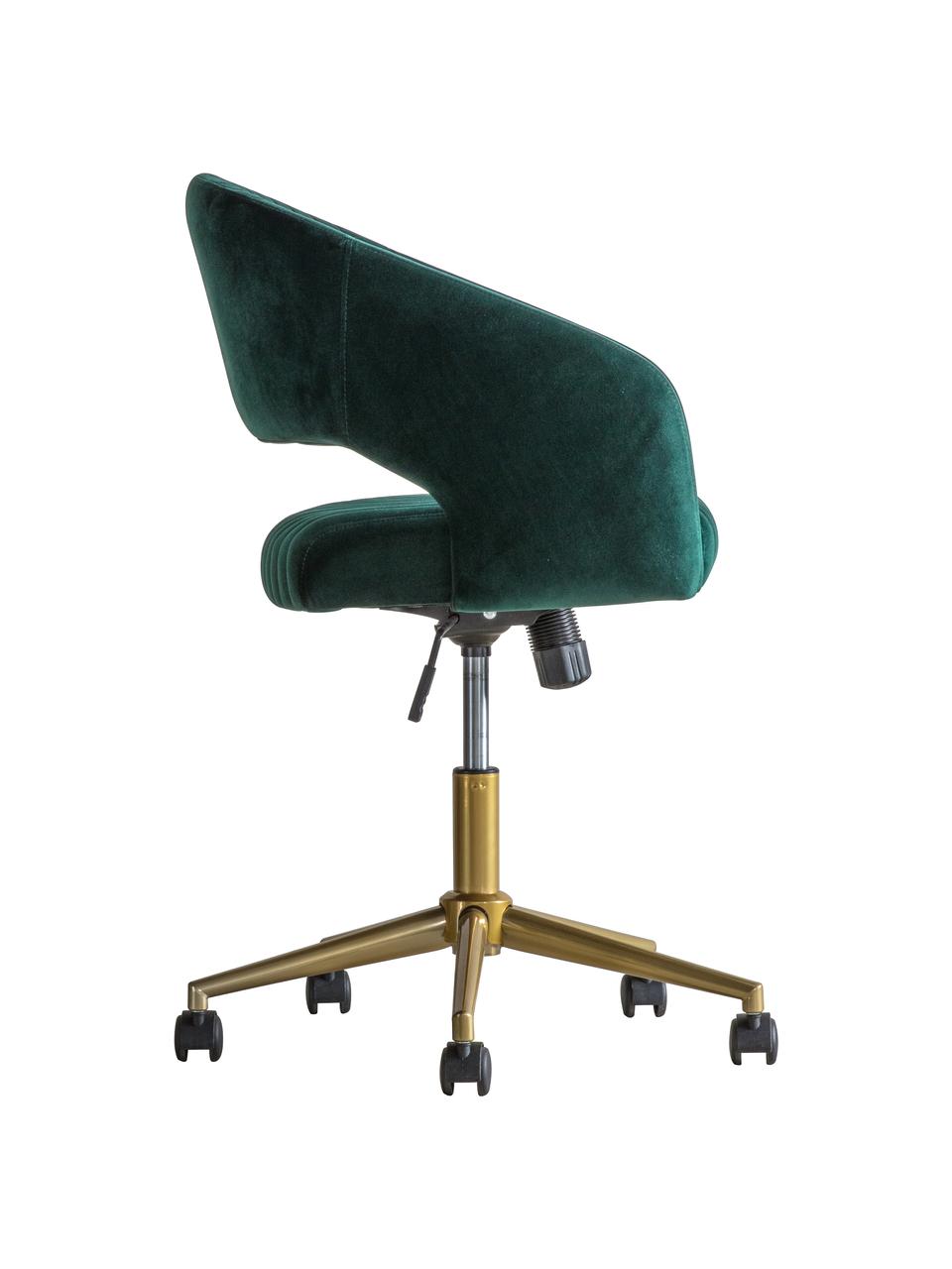 Krzesło biurowe z aksamitu Murray, obrotowe, Tapicerka: aksamit poliestrowy, Nogi: metal galwanizowany, Zielony aksamit, odcienie złotego, S 56 x G 52 cm