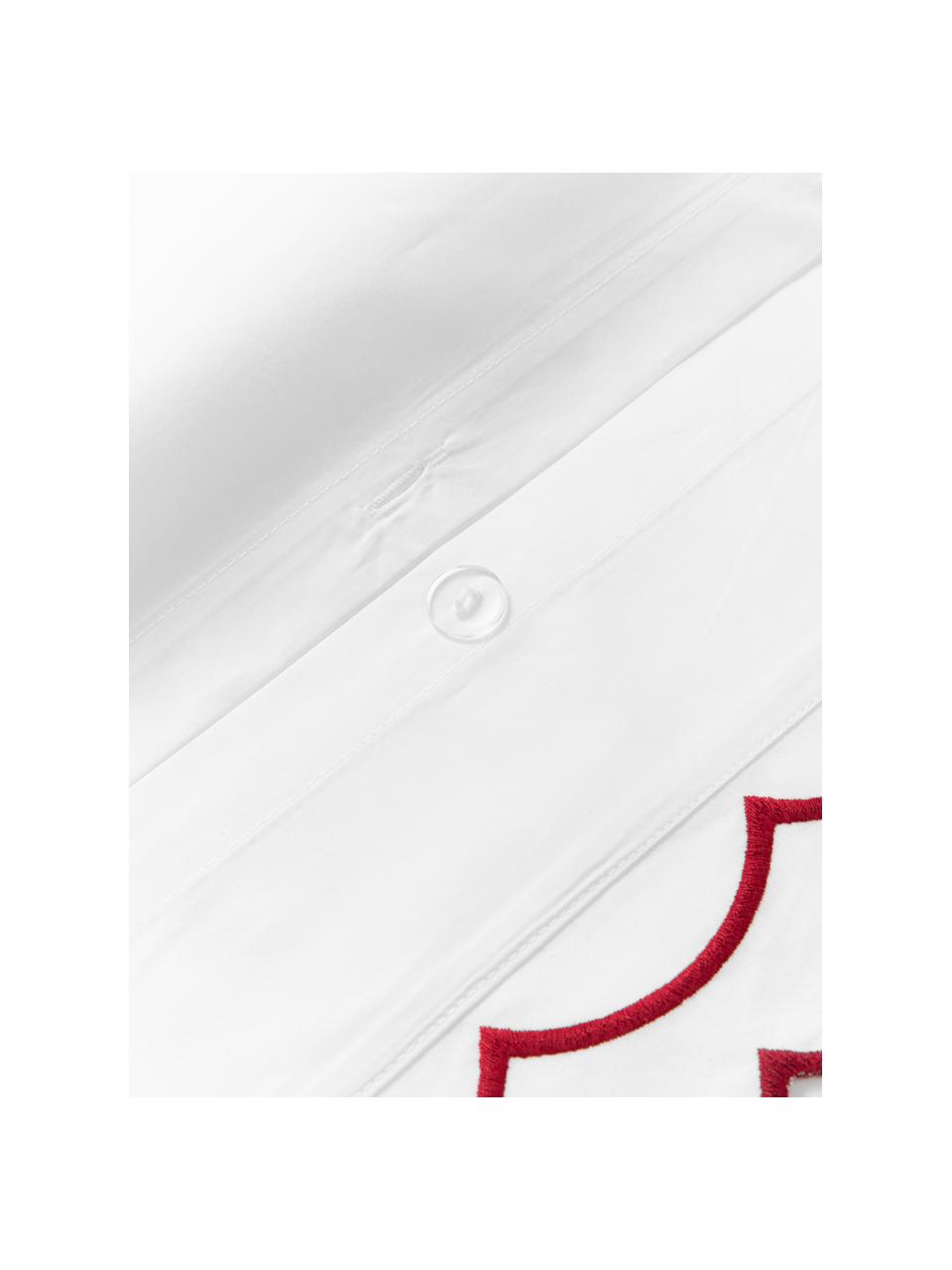 Funda nórdica de percal con dobladillo bordado Atina, Blanco, rojo, Cama 90 cm (155 x 220 cm)