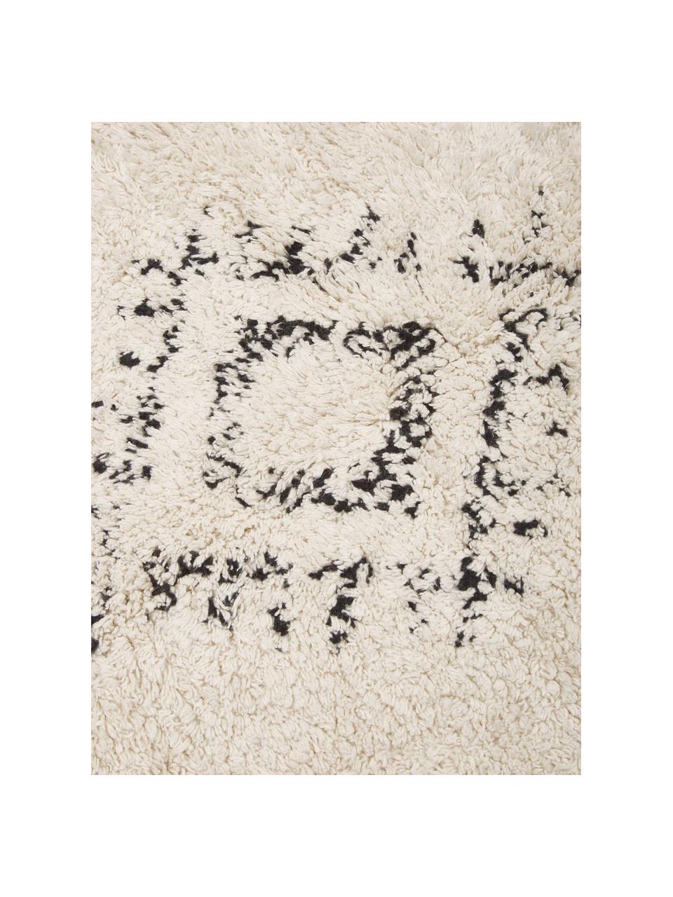 Passatoia in cotone con frange Fionn, 100% cotone, Beige chiaro, nero, Larg. 80 x Lung. 250 cm