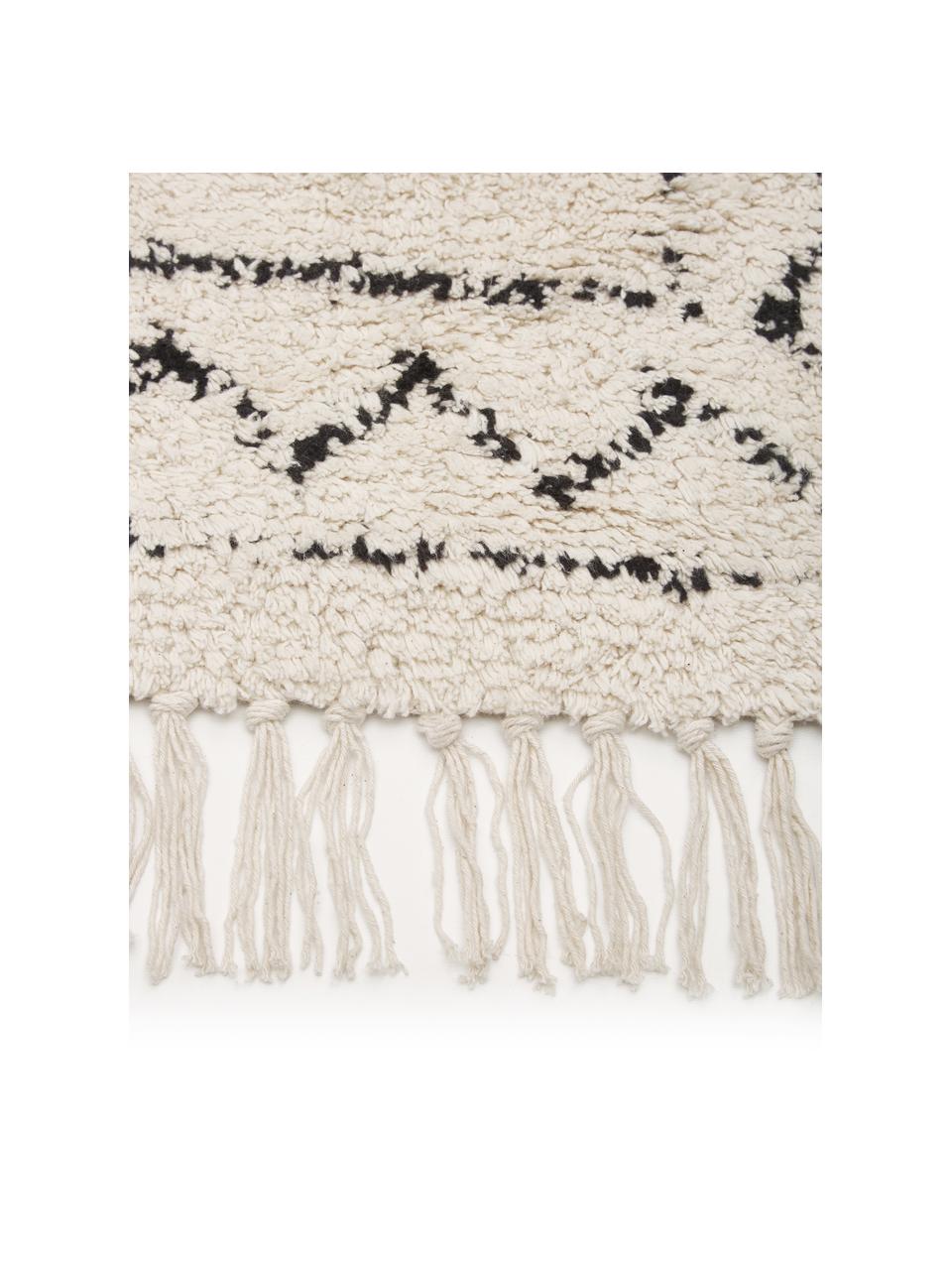 Ručne tkaný bavlnený behúň so strapcami Fionn, 100 %  bavlna, Béžová, čierna, Š 80 x D 250 cm