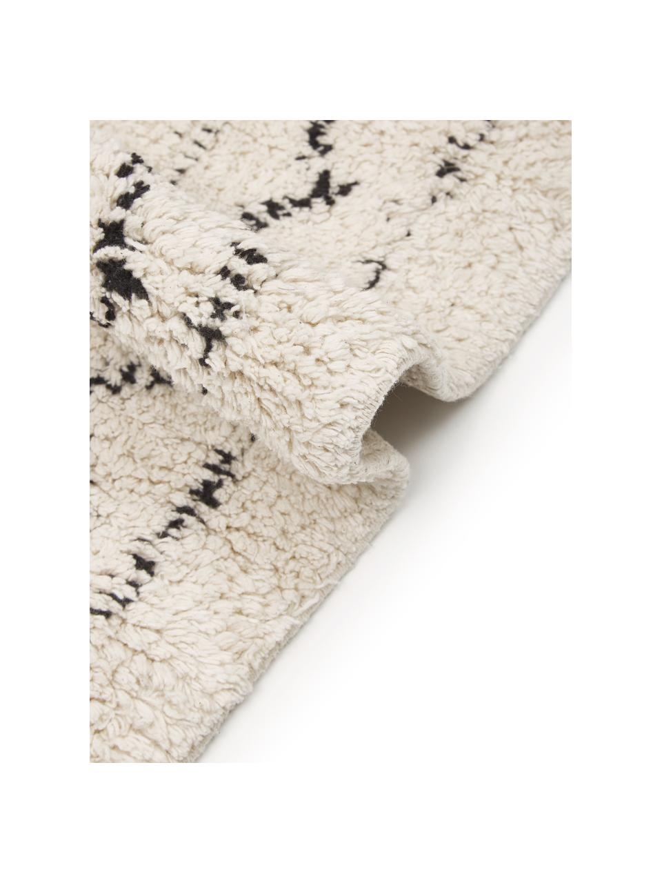 Handgeweven katoenen loper Fionn met franjes, 100% katoen, Beige, zwart, B 80 x L 250 cm