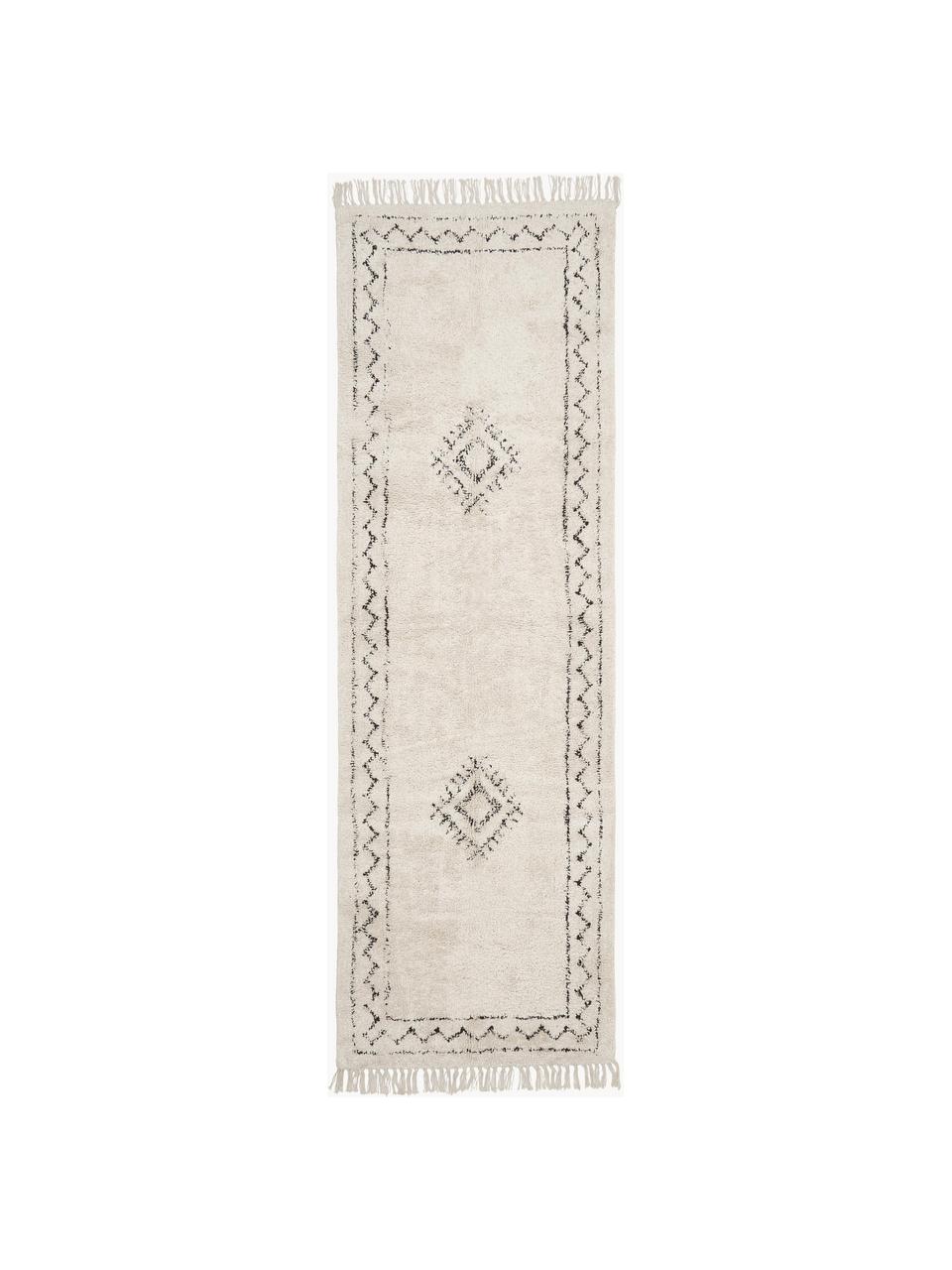 Alfombra corredor artesanal de algodón con flecos Flonn, Beige, negro, An 80 x L 250 cm