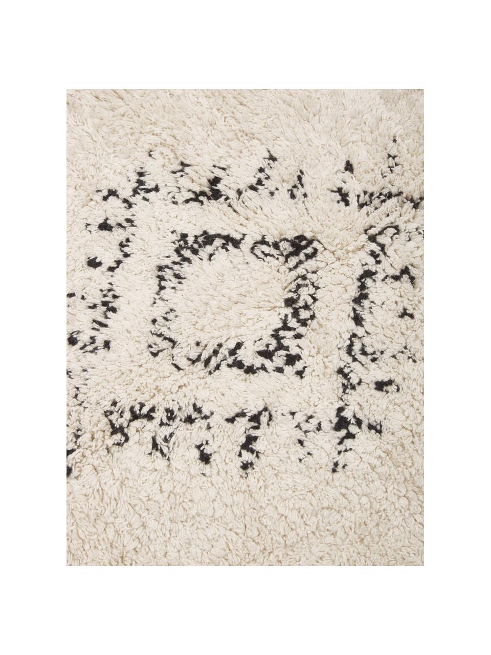 Passatoia in cotone con frange fatta a mano Fionn, Beige chiaro, nero, Larg. 80 x Lung. 250 cm