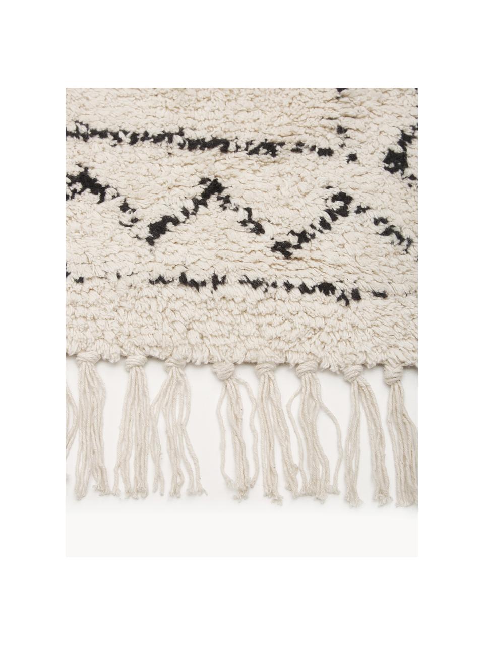 Ręcznie tkany chodnik z bawełny z frędzlami Fionn, 100% bawełna, Jasny beżowy, czarny, S 80 x D 250 cm