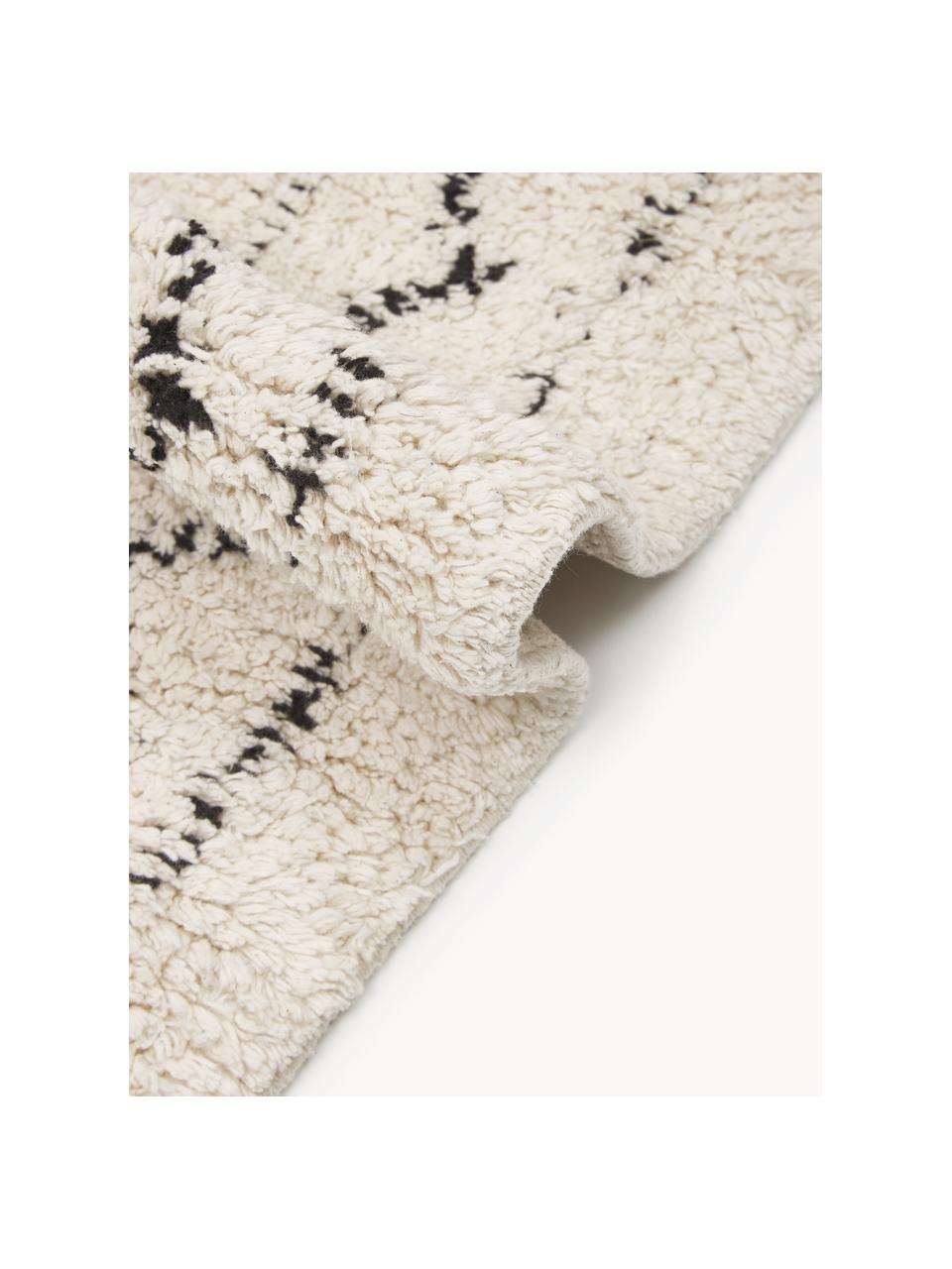 Alfombra corredor artesanal de algodón con flecos Flonn, Beige, negro, An 80 x L 250 cm