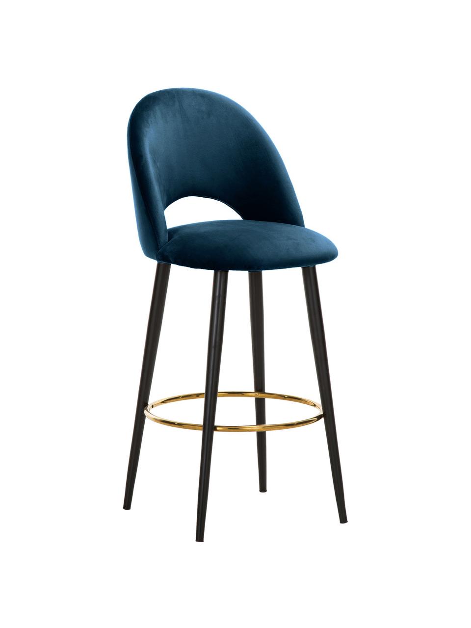 Samt-Barstuhl Rachel, Bezug: Samt (Hochwertiger Polyes, Beine: Metall, pulverbeschichtet, Samt Dunkelblau, B 48 x H 110 cm