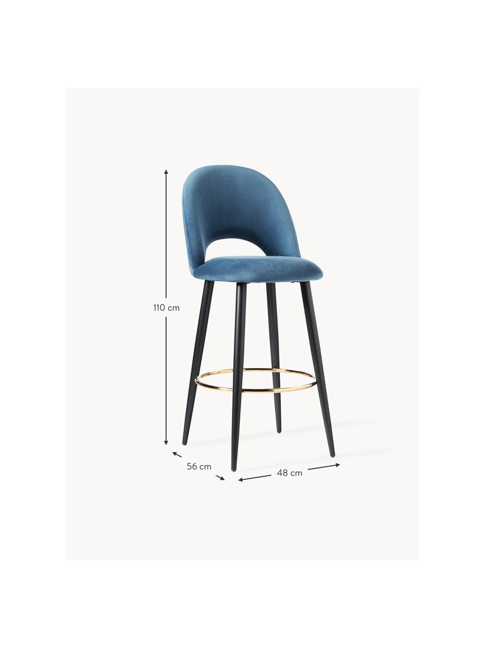Fluwelen barstoel Rachel, Bekleding: fluweel (hoogwaardig poly, Poten: metaal, gepoedercoat, Fluweel donkerblauw, B 48 x H 110 cm