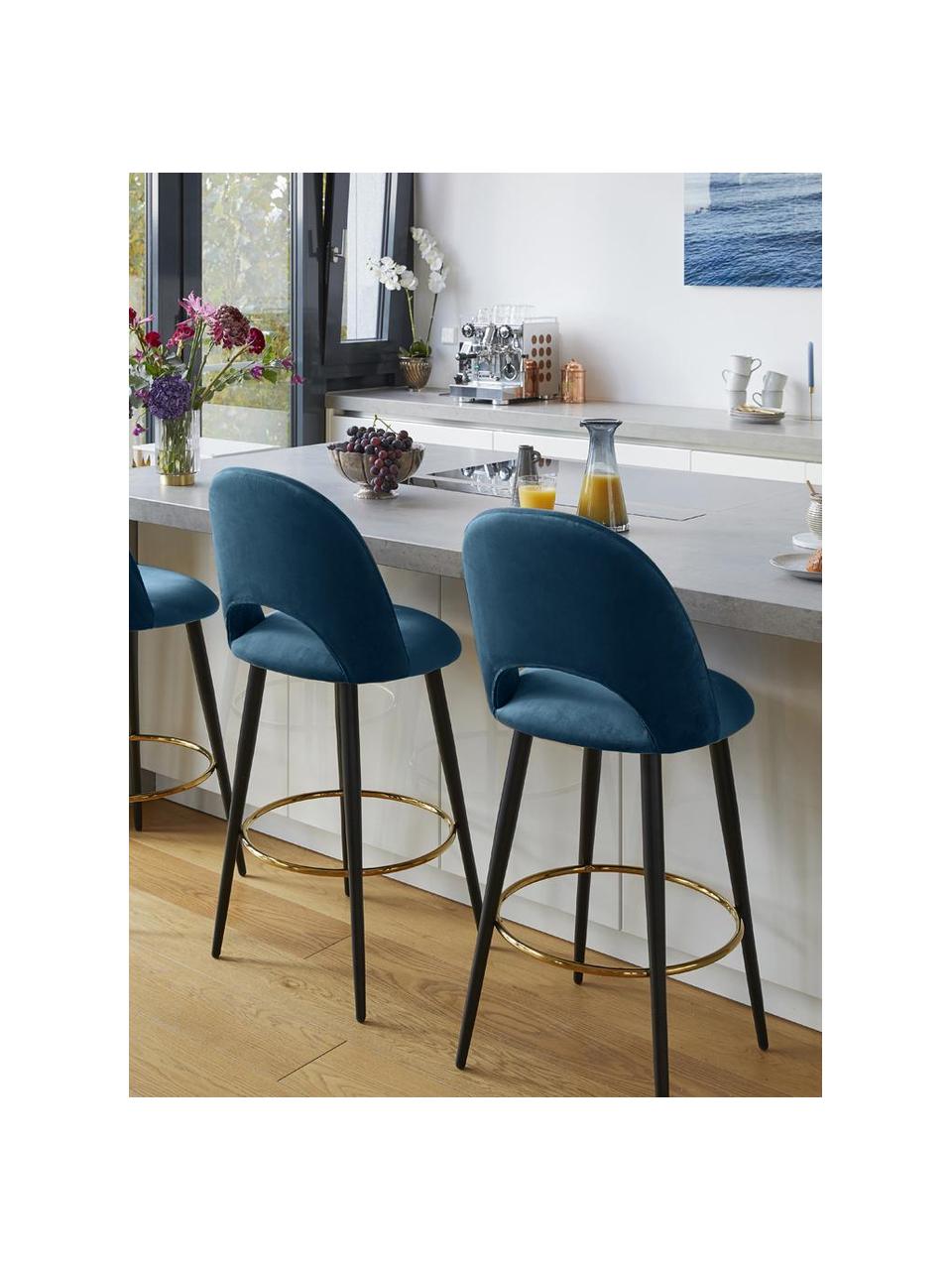 Sametová barová židle Rachel, Tmavě modrá, Š 48 cm, V 110 cm