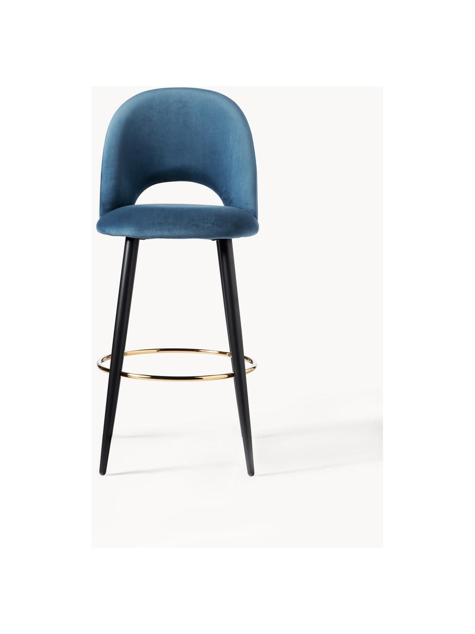 Sametová barová židle Rachel, Modrá, Š 48 cm, V 110 cm