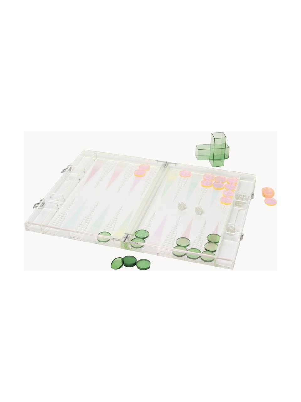 Gra backgammon Sherbert, Tworzywo sztuczne, Transparentny, jasny różowy, zielony, S 54 x W 41 cm