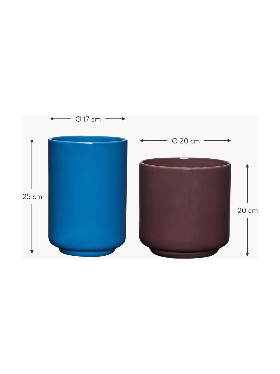 Handgemaakte multifunctionele containers Deux Pots, 2-delig, Steen poeder, Blauw, wijnrood, Set met verschillende formaten