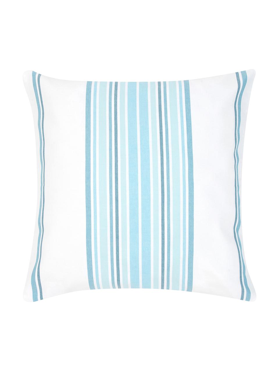 Housse de coussin à rayures multicolores Lin, Blanc crème, bleu