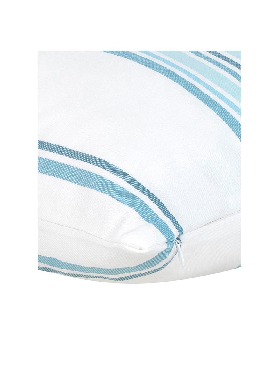 Housse de coussin à rayures multicolores Lin, Blanc crème, bleu