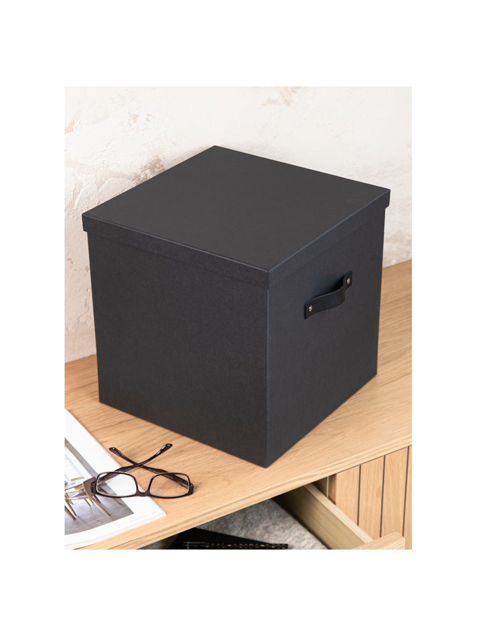 Caja Texas, Caja: cartón laminado, Asa: cuero, Gris oscuro, An 32 x Al 32 cm