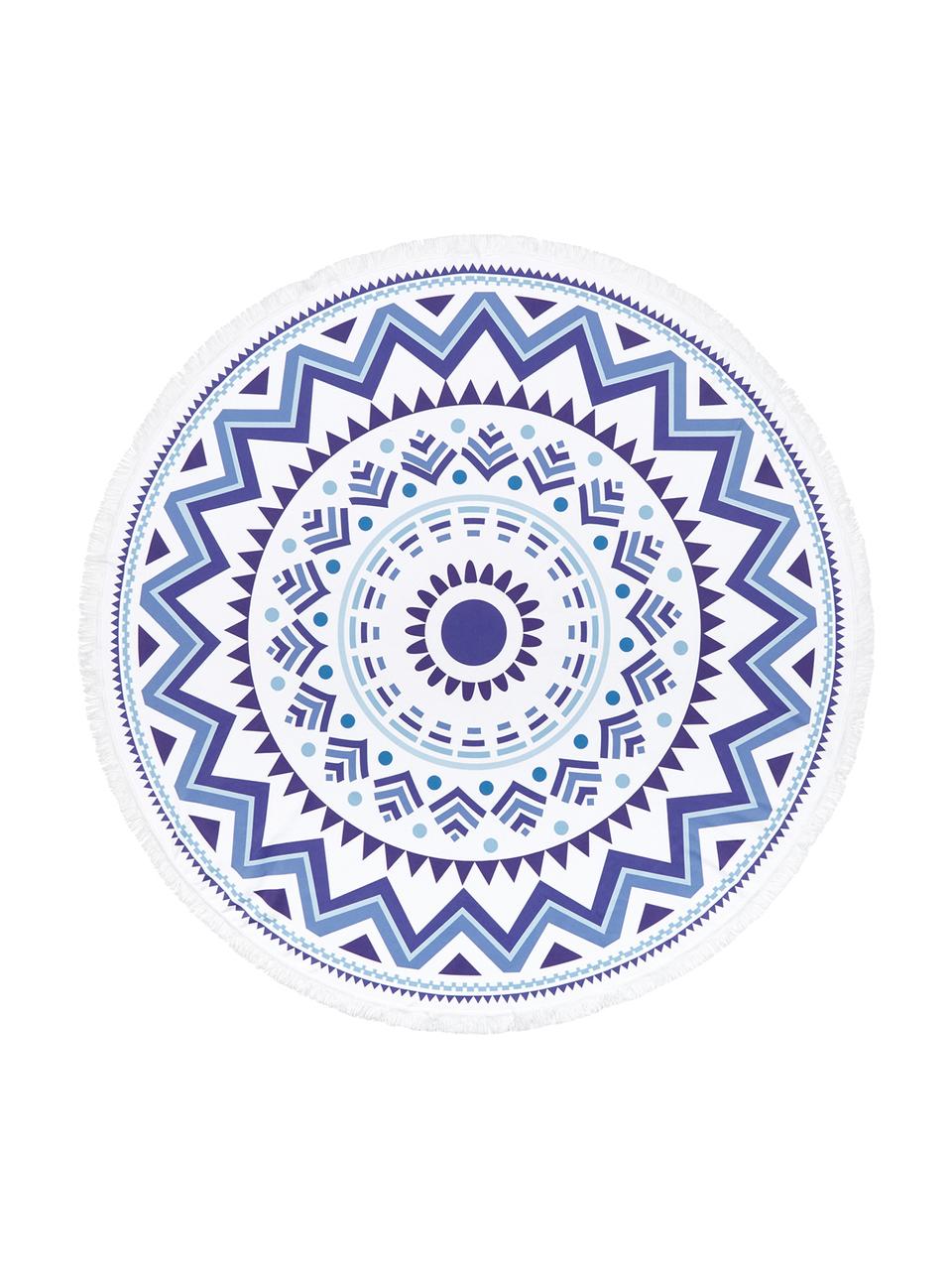 Serviette de plage rode à imprimé Hippie, Bleu foncé, bleu ciel, blanc
