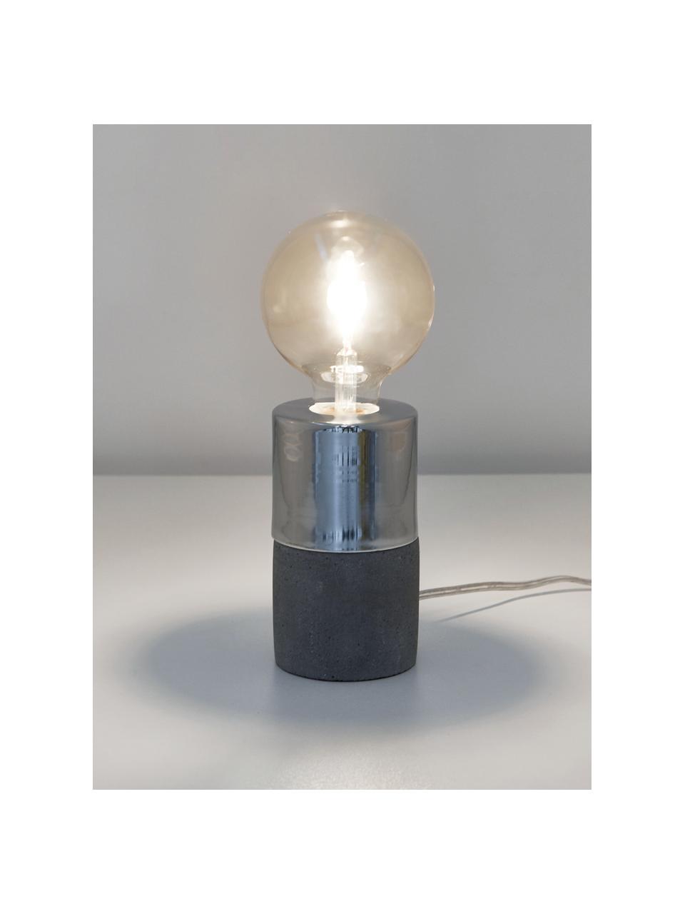 Kleine Beton-Tischlampe Athen, Grau, Chrom, Ø 8 x H 14 cm