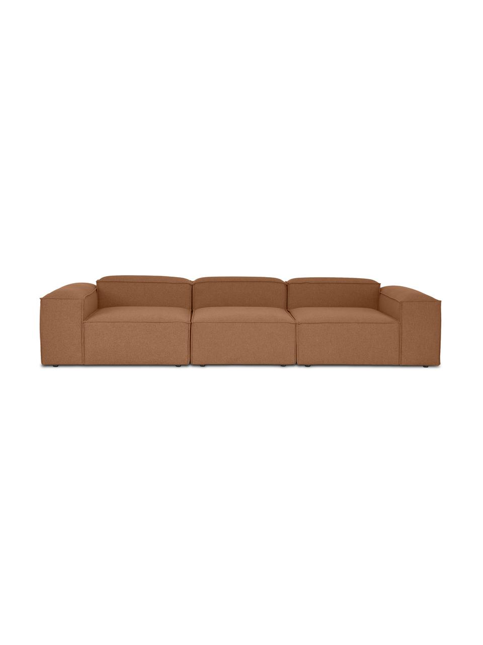 Modulares 4-Sitzer Sofa Dylan in Nougat, Bezug: 100% Polyester Der strapa, Gestell: Massives Kiefernholz, Spe, Füße: Kunststoff Die Füße befin, Braun, B 335 cm x T 113 cm