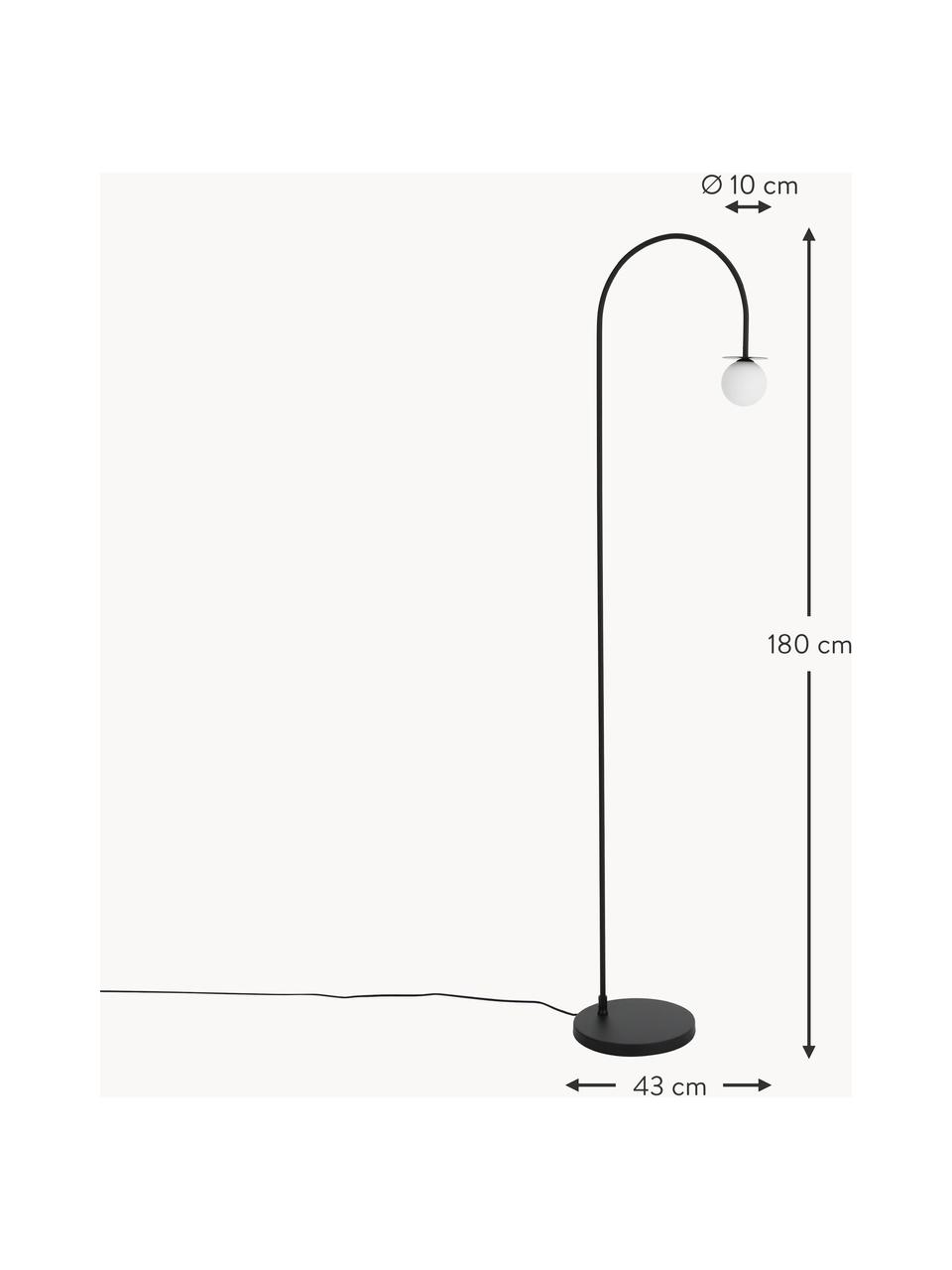 Große Stehlampe Milo, Lampenschirm: Opalglas, Schwarz, H 180 cm