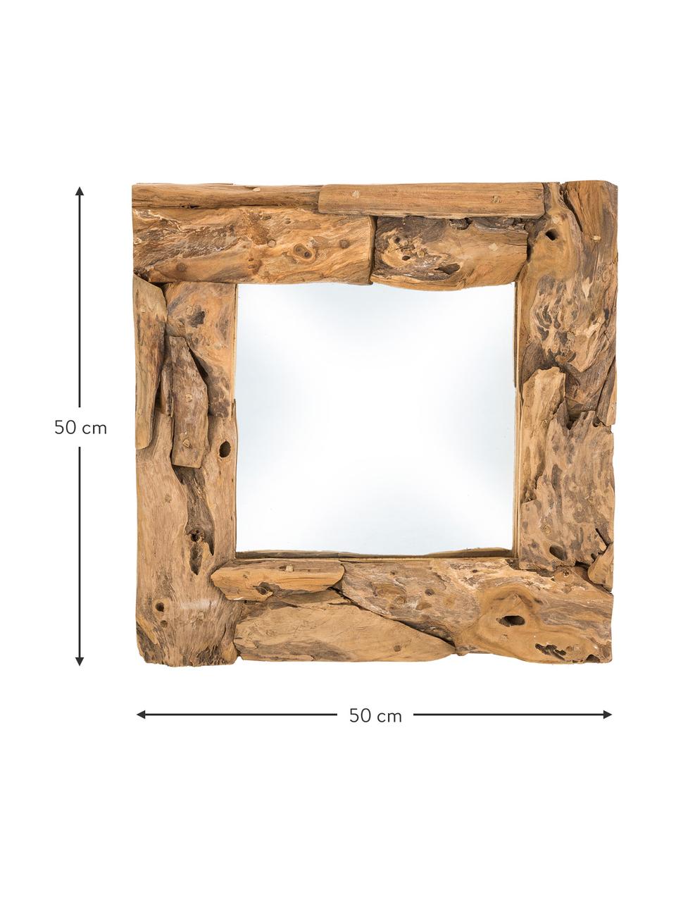 Eckiger Spiegel Noah mit Teakholzrahmen, Rahmen: Teakholz, Teak, 50 x 50 cm