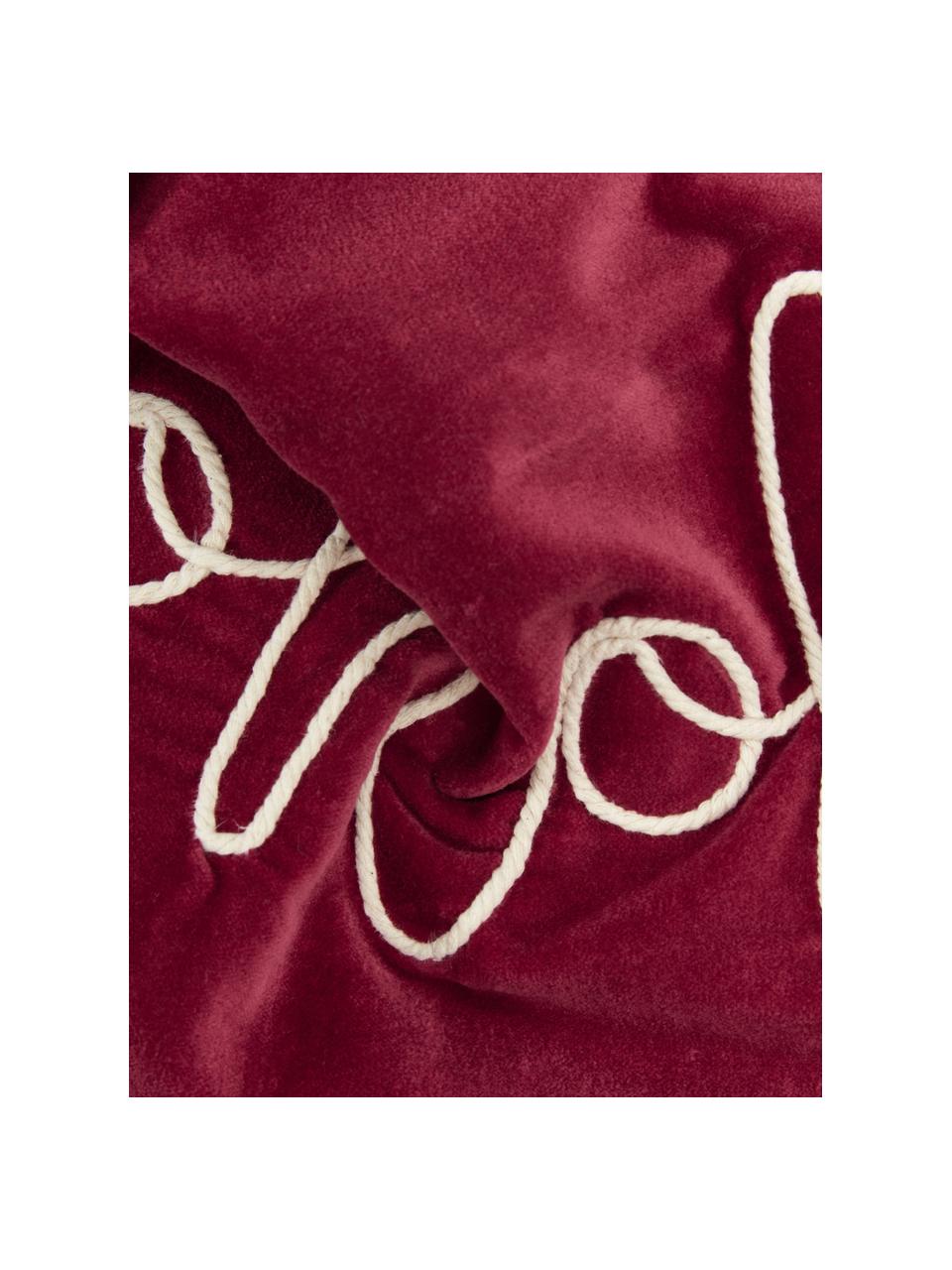 Federa arredo ricamata in velluto con bordino Hohoho, Velluto (100% cotone), Rosso, Larg. 30 x Lung. 50 cm