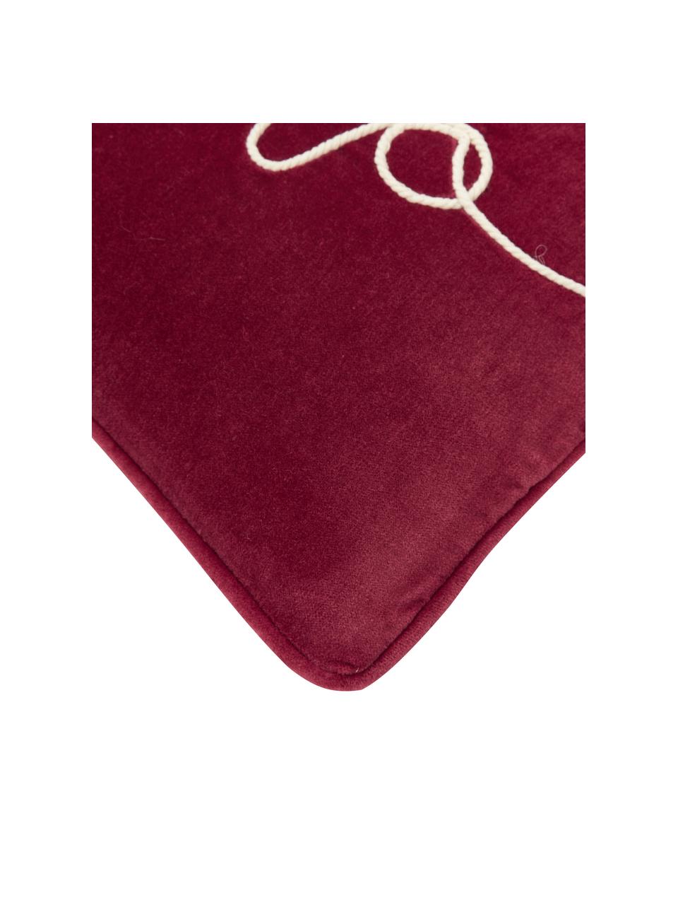 Vyšívaný sametový povlak na polštář s lemováním Hohoho, Samet (100 % bavlna), Červená, Š 30 cm, D 50 cm