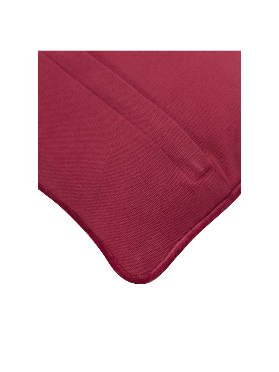 Copricuscino ricamata in velluto con bordino Hohoho, Velluto (100% cotone), Rosso, Larg. 30 x Lung. 50 cm