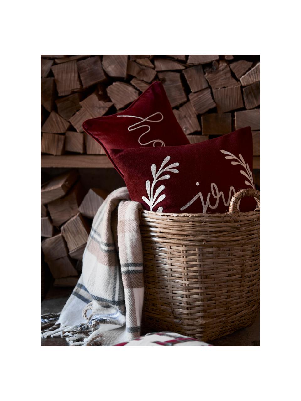 Poszewka na poduszkę z aksamitu z haftem i lamówką Hohoho, Aksamit (100% bawełna), Czerwony, S 30 x D 50 cm