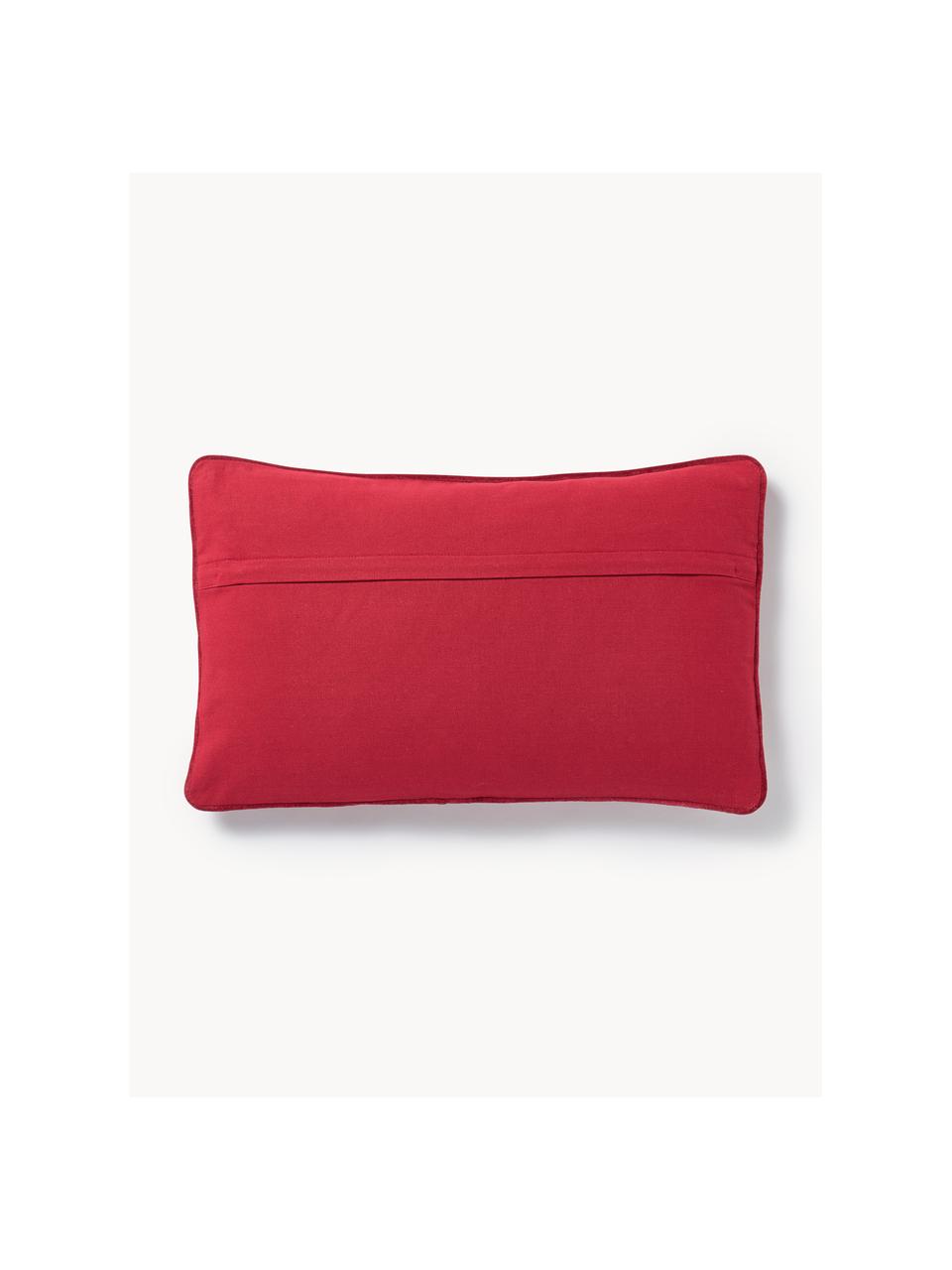 Geborduurde fluwelen kussenhoes Hohoho met bies, Fluweel (100% katoen), Rood, B 30 x L 50 cm