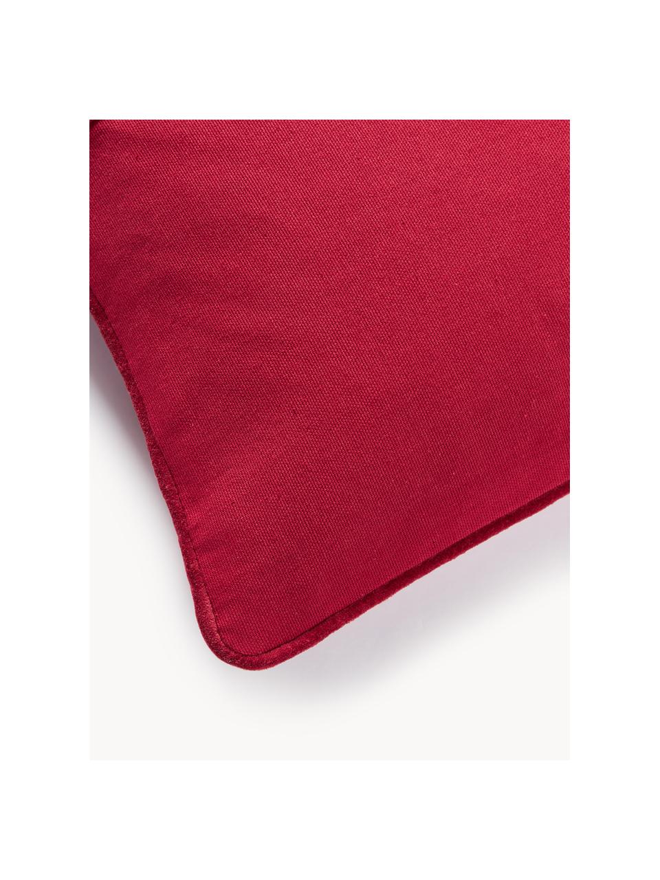 Geborduurde fluwelen kussenhoes Hohoho met bies, Fluweel (100% katoen), Rood, B 30 x L 50 cm