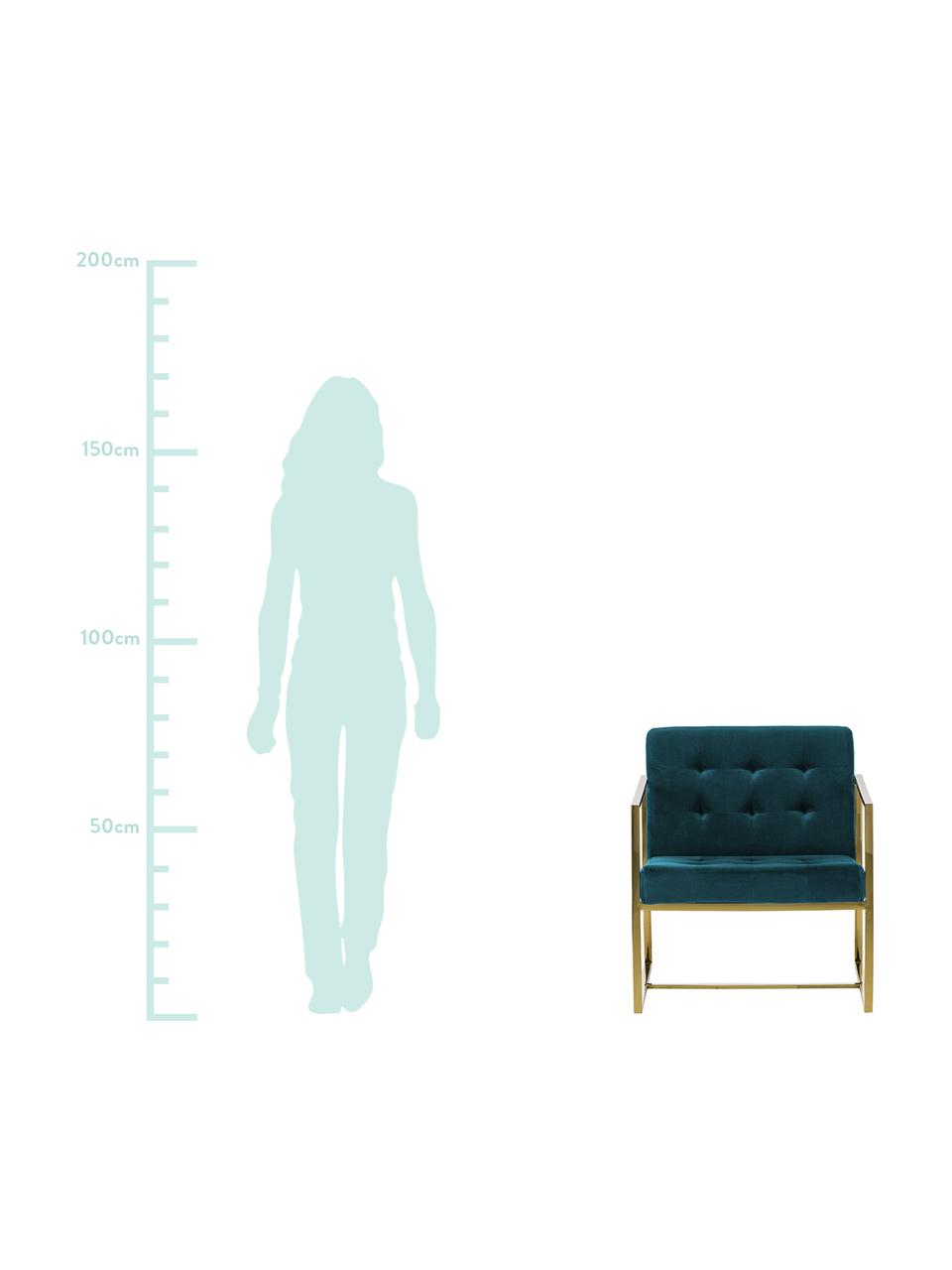 Fotel z aksamitu Manhattan, Tapicerka: aksamit (poliester), Stelaż: metal powlekany, Aksamitny niebieski petrol, S 70 x G 72 cm