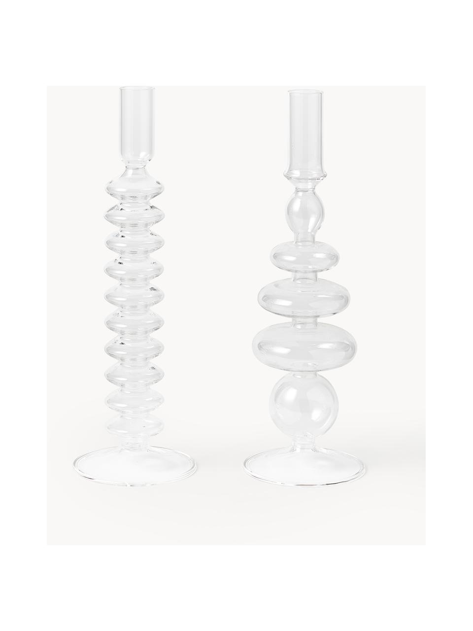 Kerzenhalter Clea, 2er-Set, Glas, Transparent, Set mit verschiedenen Grössen
