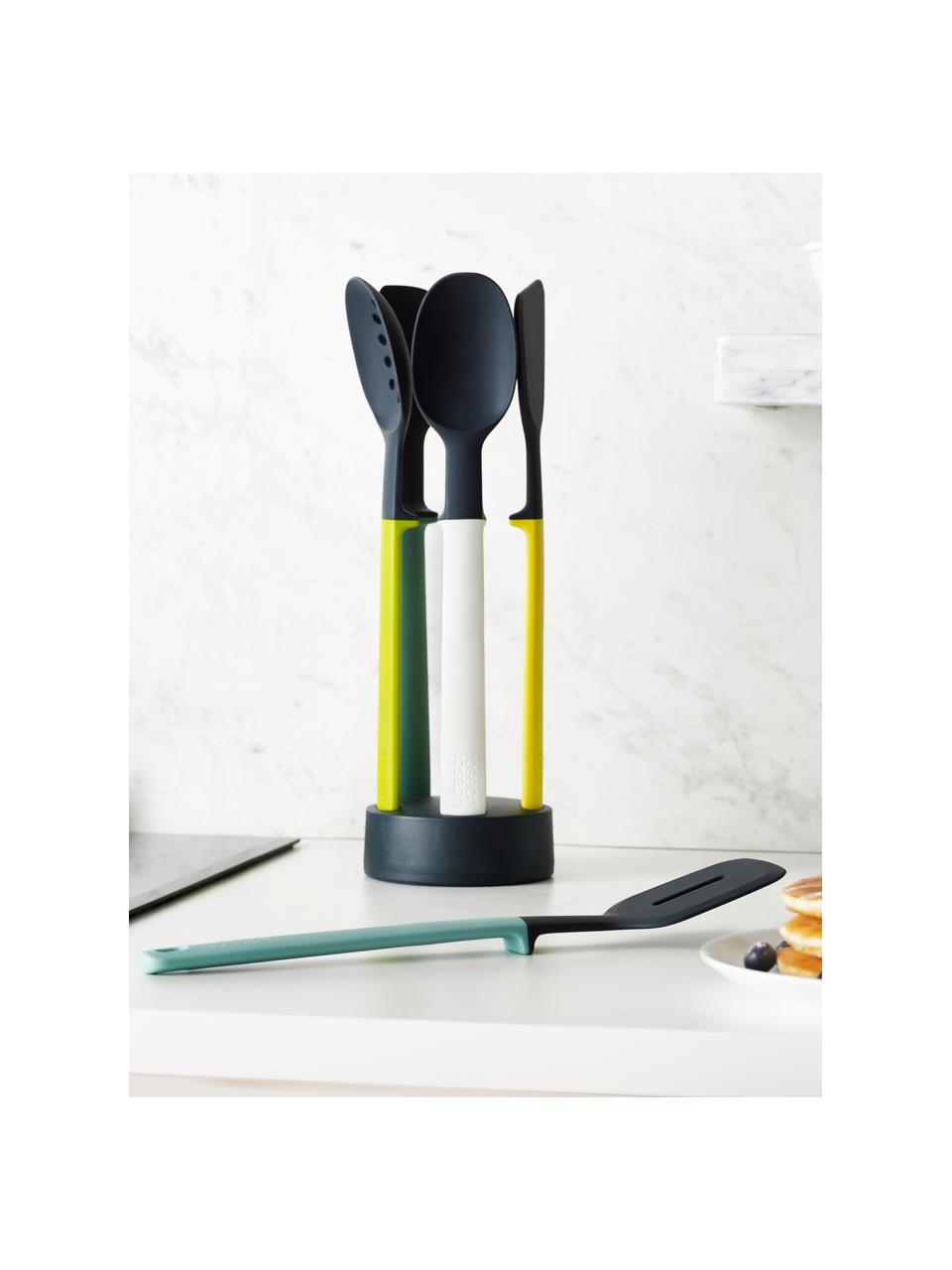Ustensiles de cuisine avec support Elevate, 6 élém., Tons bleus, blanc, jaune citron, vert clair, Lot de différentes tailles