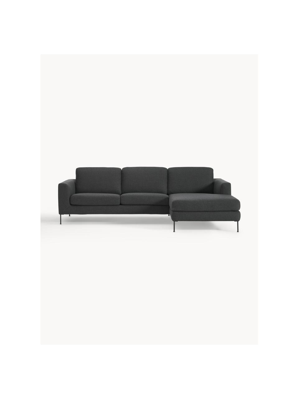 Ecksofa Cucita (3-Sitzer), Bezug: Webstoff (100% Polyester), Gestell: Massives Kiefernholz, Füße: Metall, lackiert Dieses P, Webstoff Anthrazit, B 262 x T 163 cm, Eckteil links