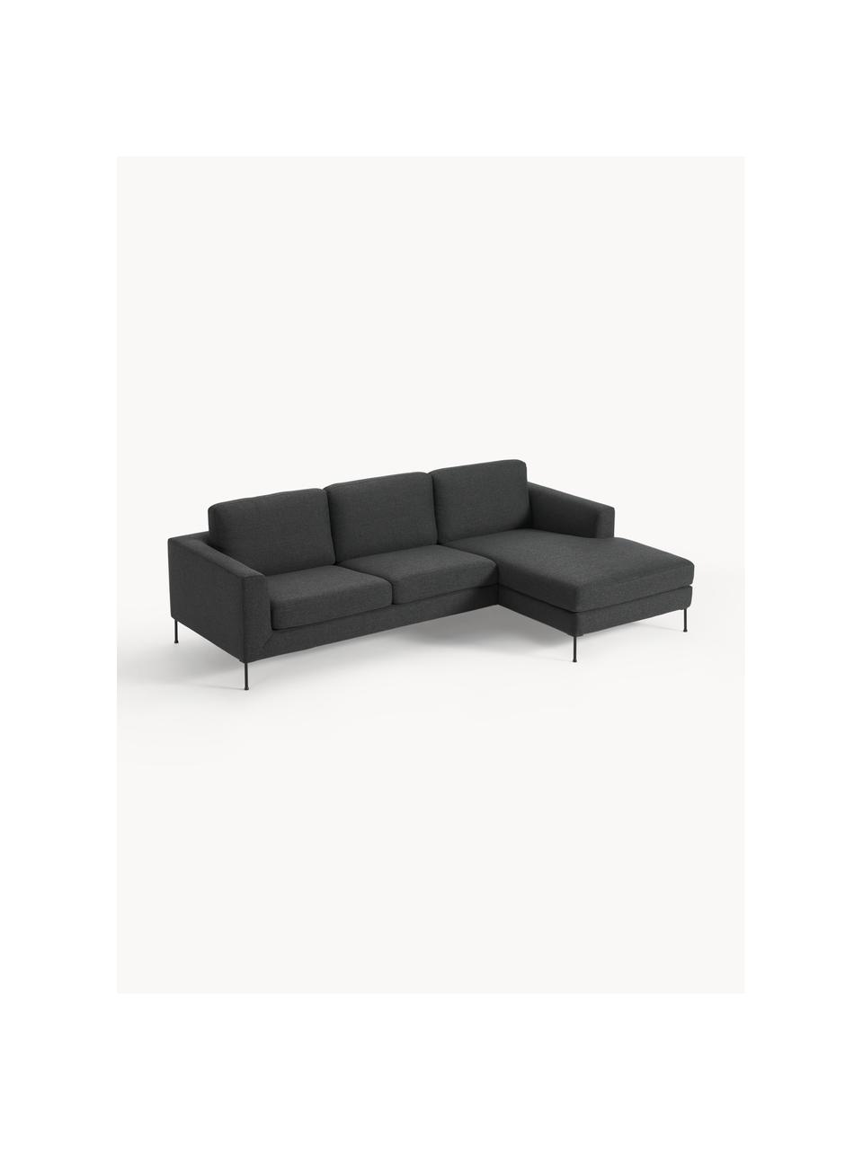 Ecksofa Cucita (3-Sitzer), Bezug: Webstoff (100% Polyester), Gestell: Massives Kiefernholz, Füße: Metall, lackiert Dieses P, Webstoff Anthrazit, B 262 x T 163 cm, Eckteil links