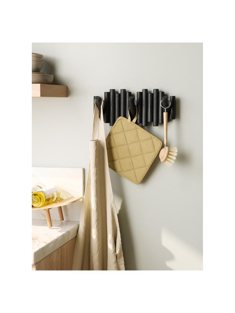 Porte-manteau en bois de pin Picket, Bois de pin, Noir, larg. 38 x haut. 17 cm