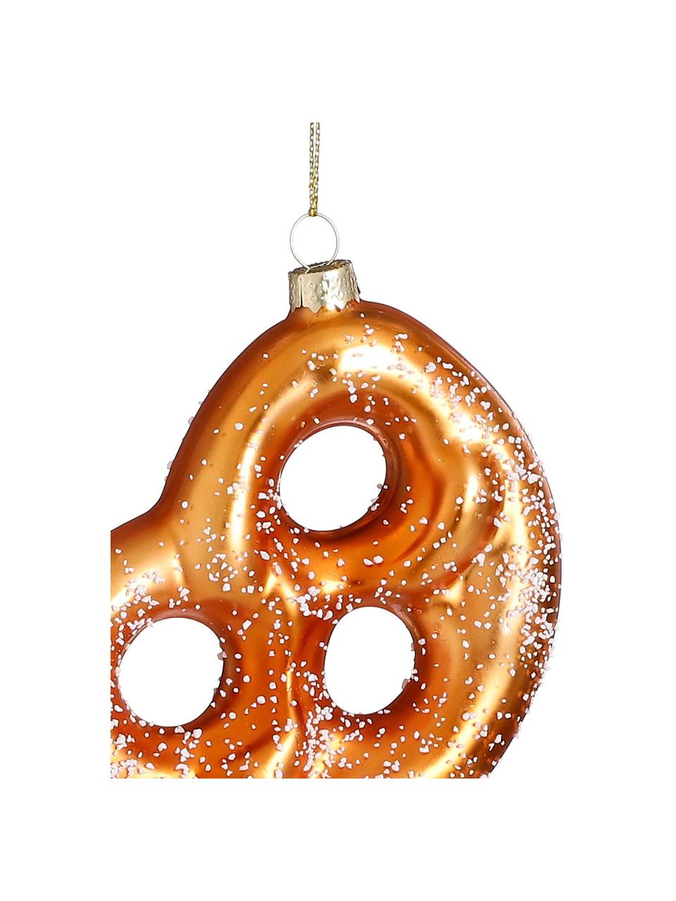 Baumanhänger Pretzel, Glas, Braun, Weiß, B 11 x H 11 cm