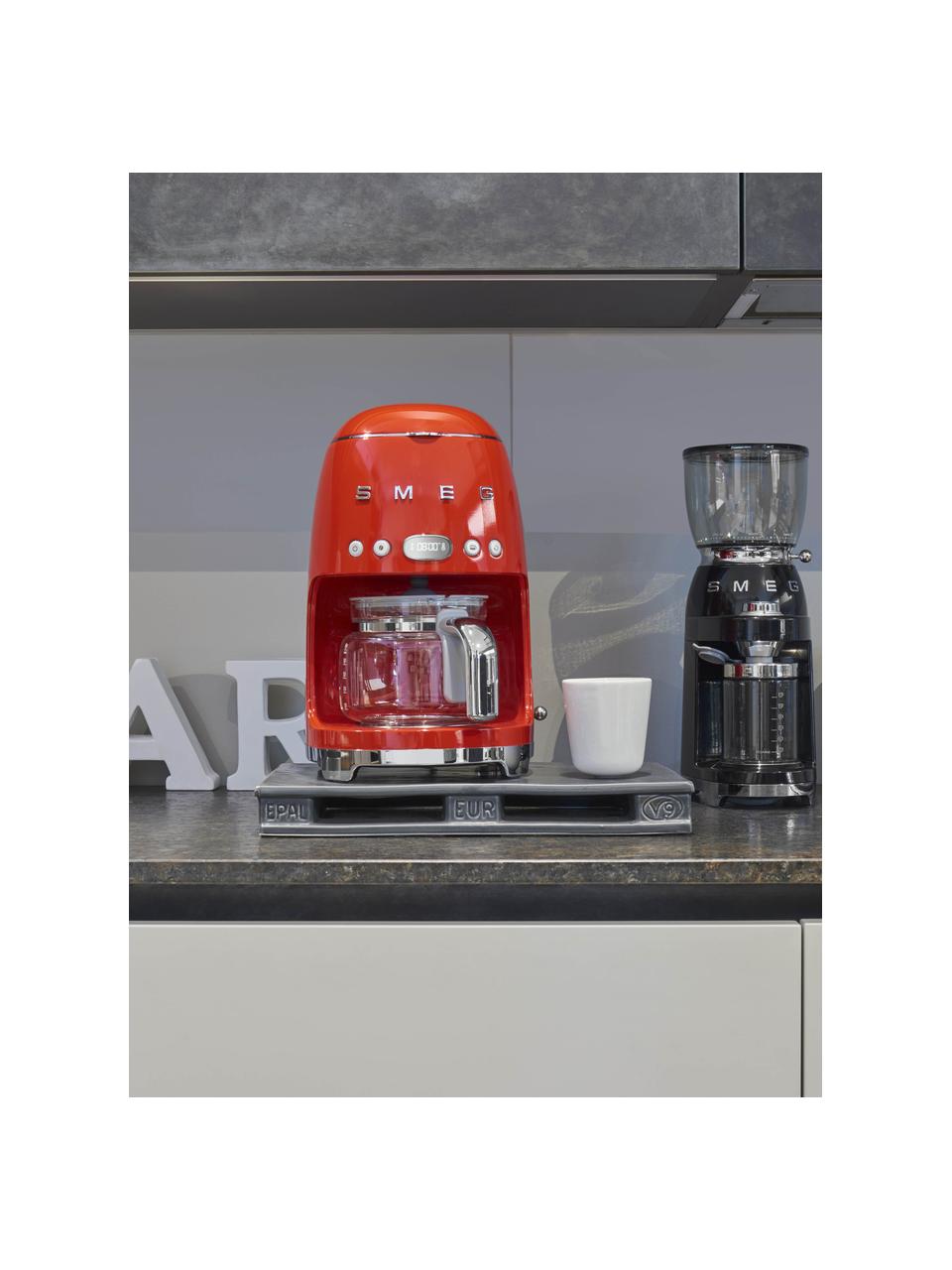 Filterkaffeemaschine 50's Style, Gehäuse: Metall, lackiert, Kanne: Glas, Rot, glänzend, B 26 x H 36 cm