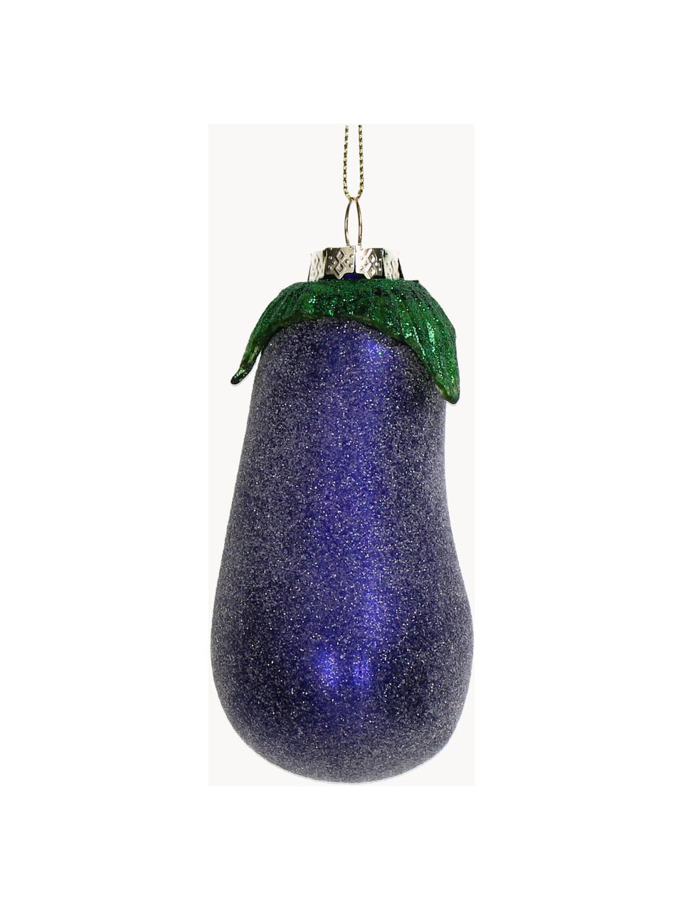 Ciondolo albero di Natale Eggplant, Vetro, Melanzana, verde, Ø 5 x Alt. 12 cm