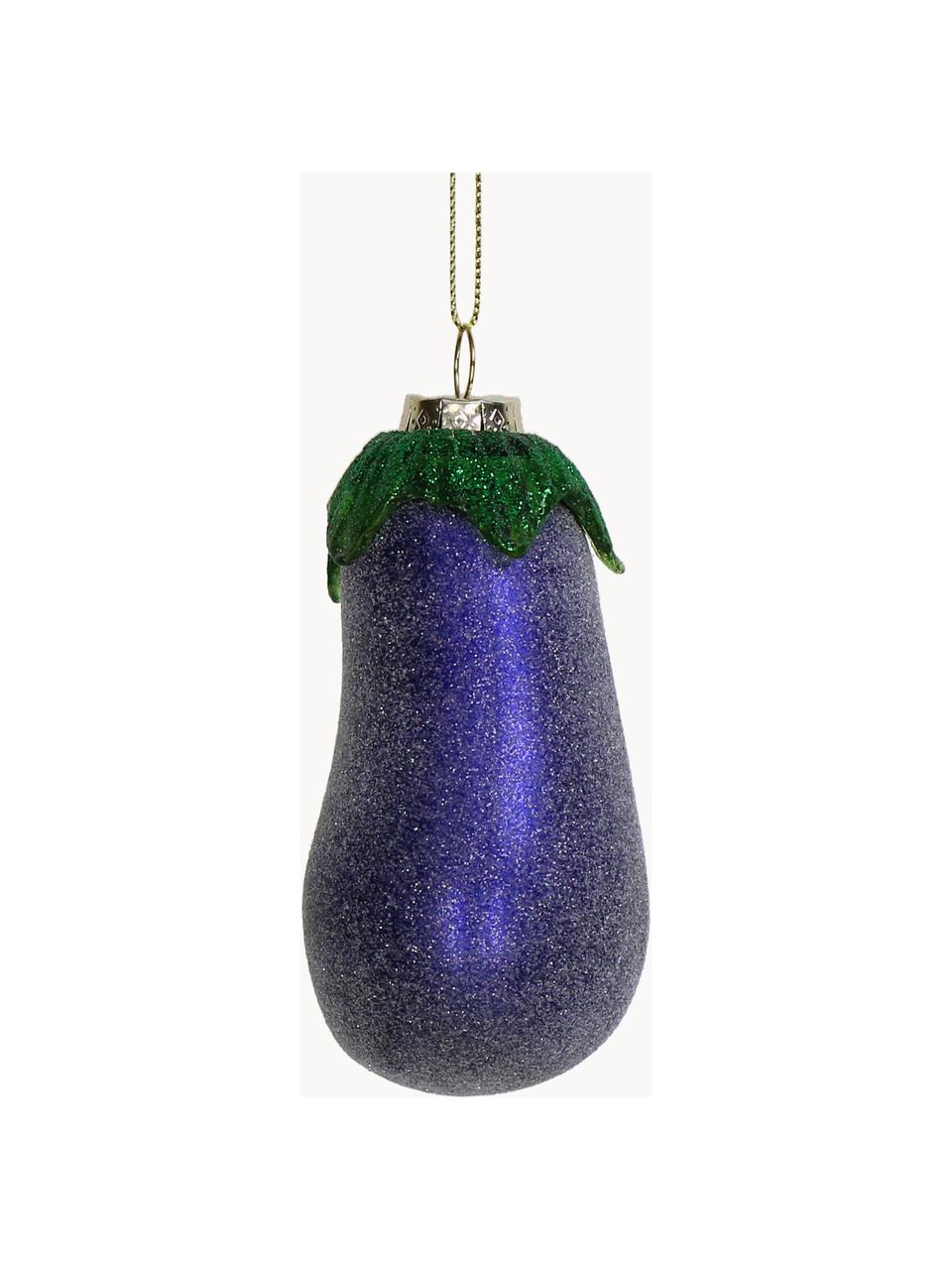 Ciondolo albero di Natale Eggplant, Vetro, Melanzana, verde, Ø 5 x Alt. 12 cm