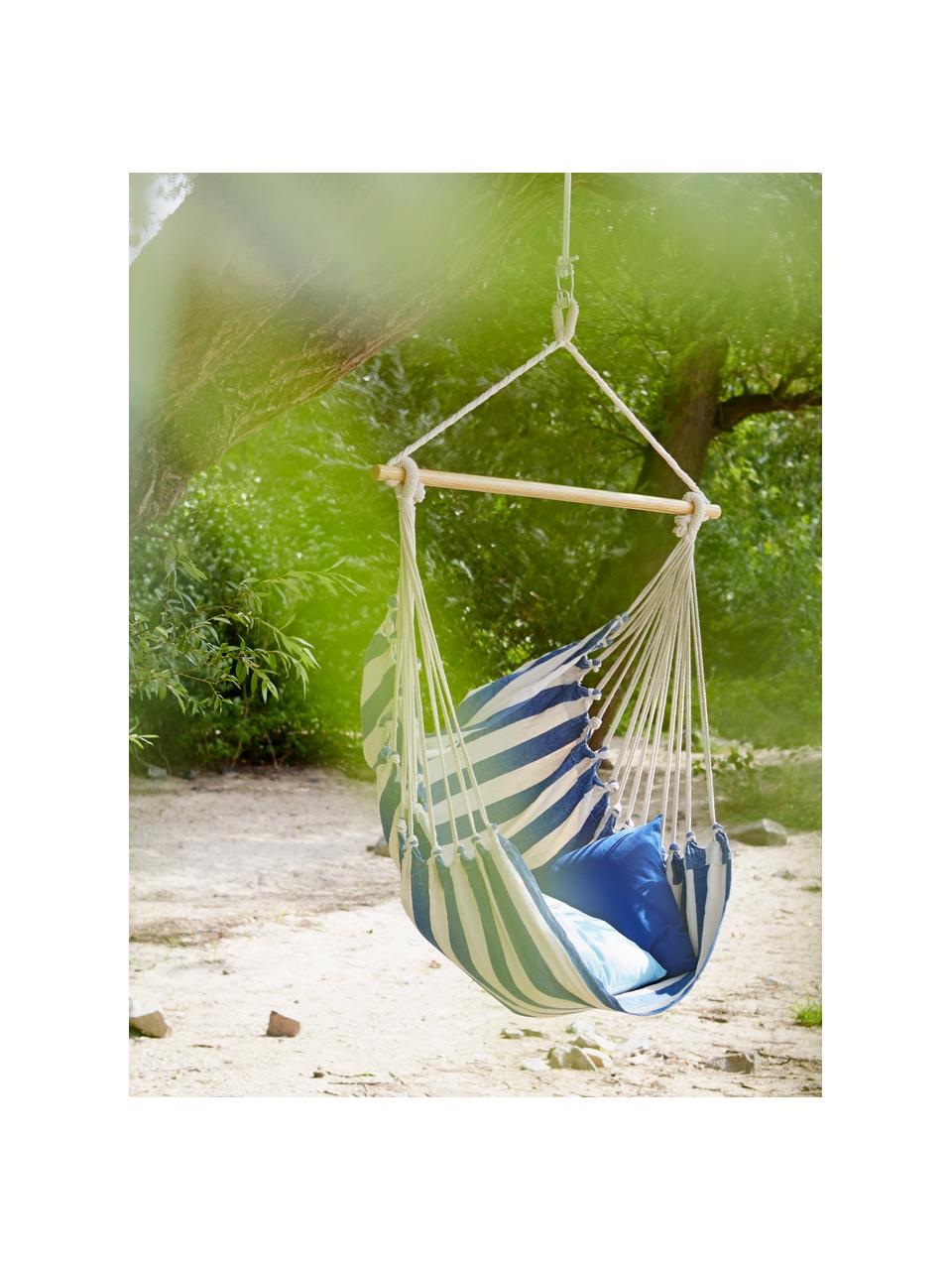 Hangstoel Monkey, Zitvlak: 65% katoen, 35% polyester, Frame: hout, Blauw, crèmekleurig, houtkleurig, 100 x 130 cm