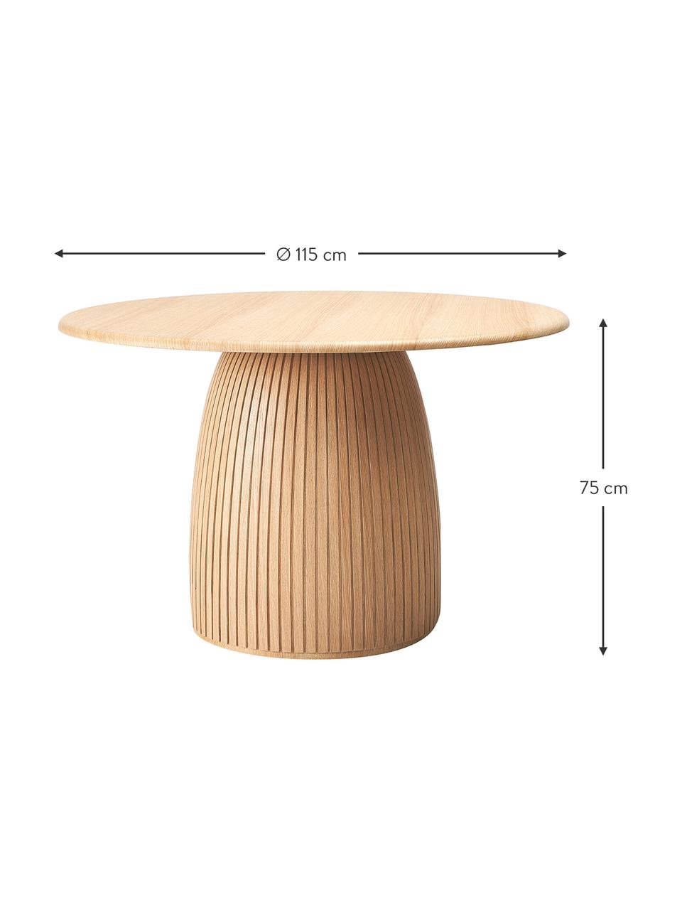 Tavolo da pranzo rotondo con struttura scanalata in legno di quercia Nelly, in varie misure, Impiallacciato rovere, con pannelli di fibra a media densità (MDF), FSC-zertifiziert, Legno di quercia, Ø 115 x Alt. 75 cm
