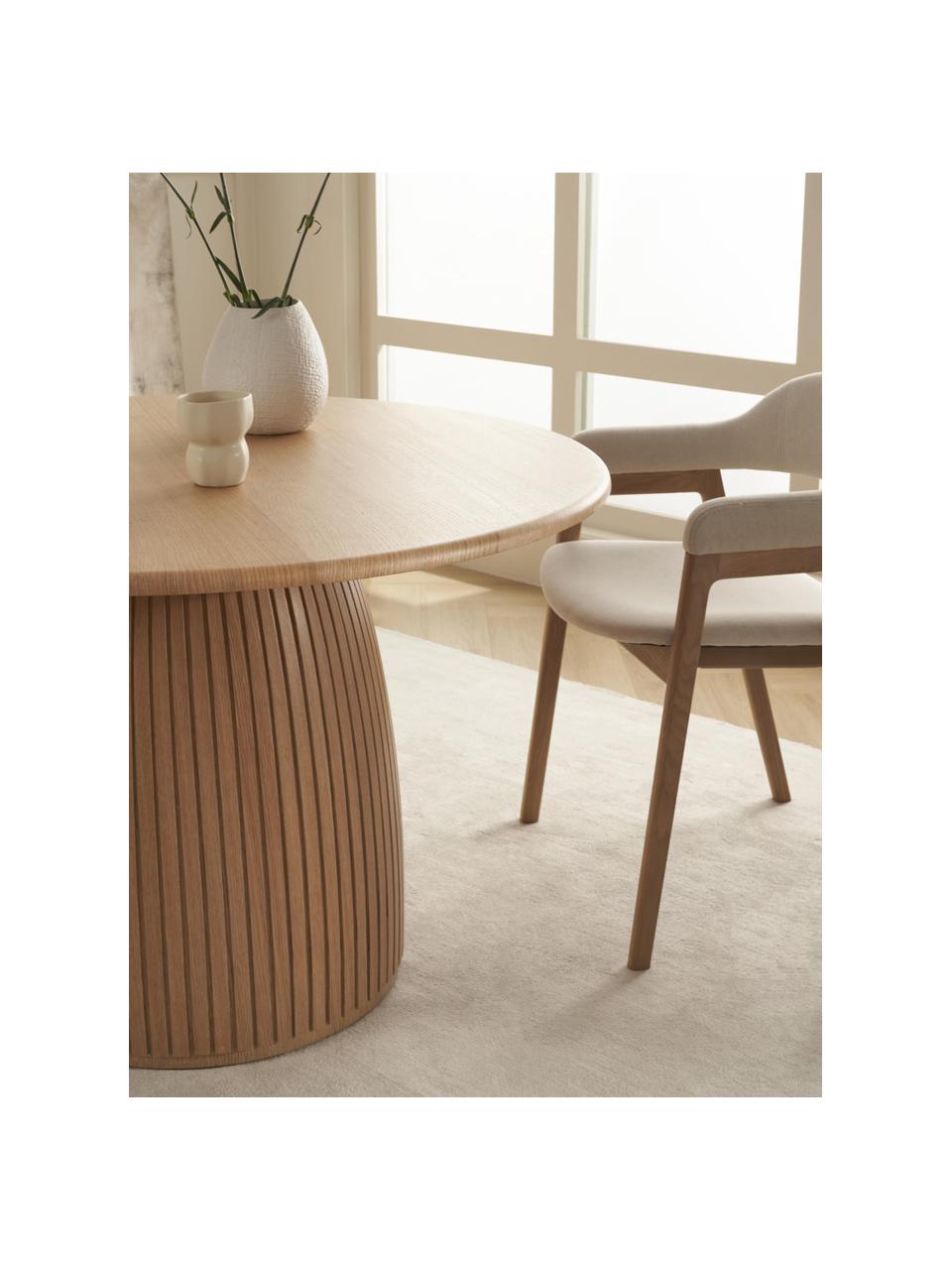 Okrúhly jedálenský stôl s drážkovanou štruktúrou Nelly, rôzne veľkosti, Dubová dyha s MDF-doskou strednej hustoty, s FSC certifikátom, Dubové drevo, Ø 140 cm